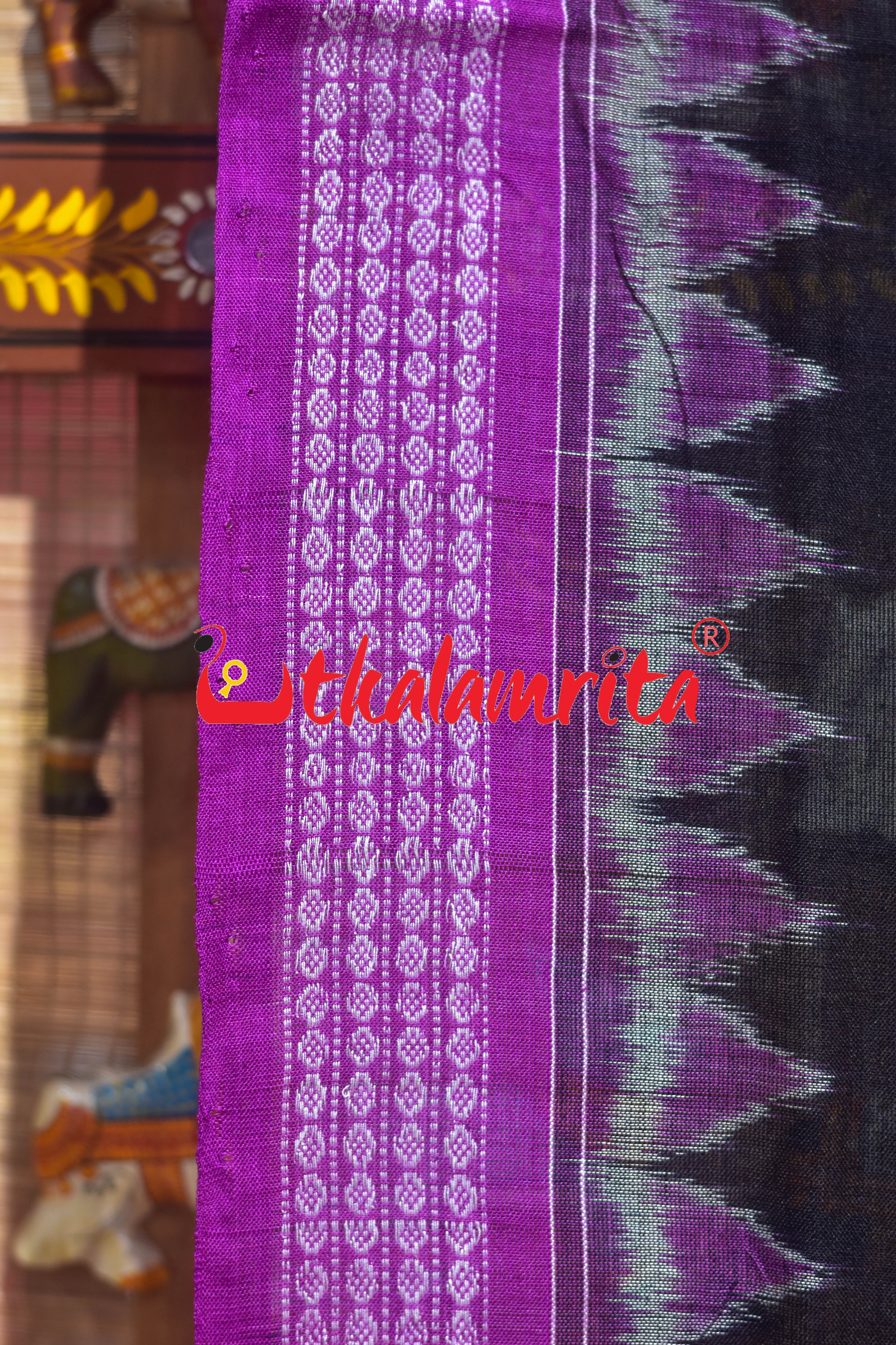 Black Magenta Star Phula Sambalpuri (Dupatta)
