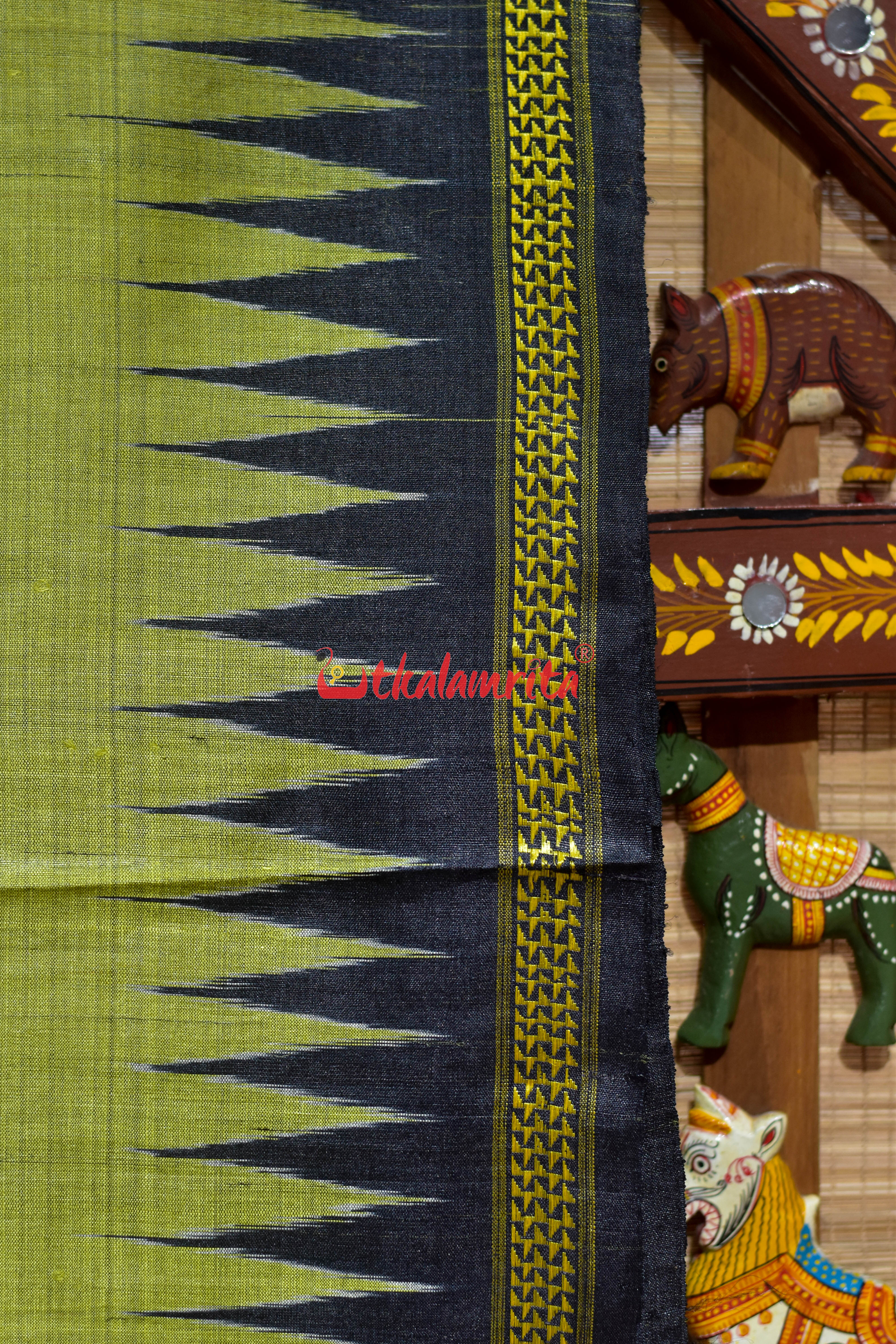 Olive Green Dobby Anchal Gopalpur Tussar Silk Saree