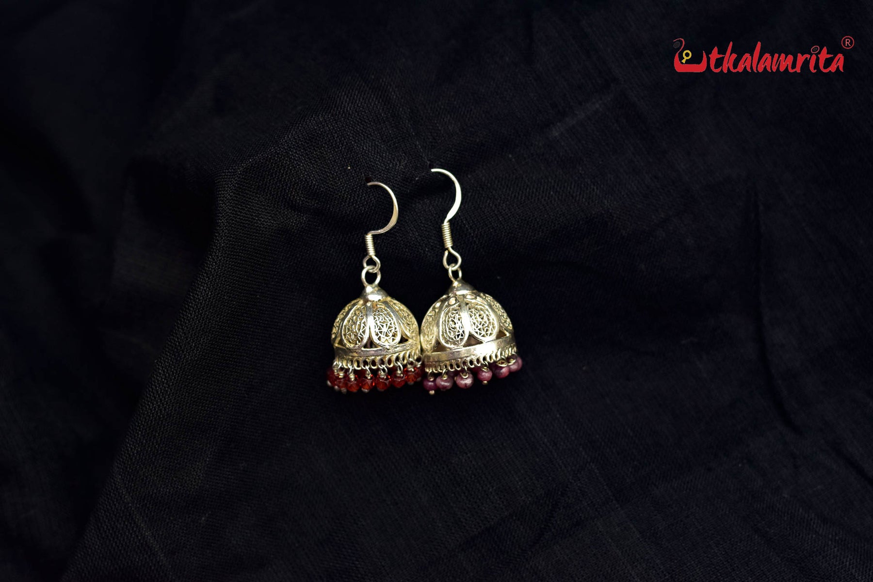 Small Filigree Jhumka with Amber Beads