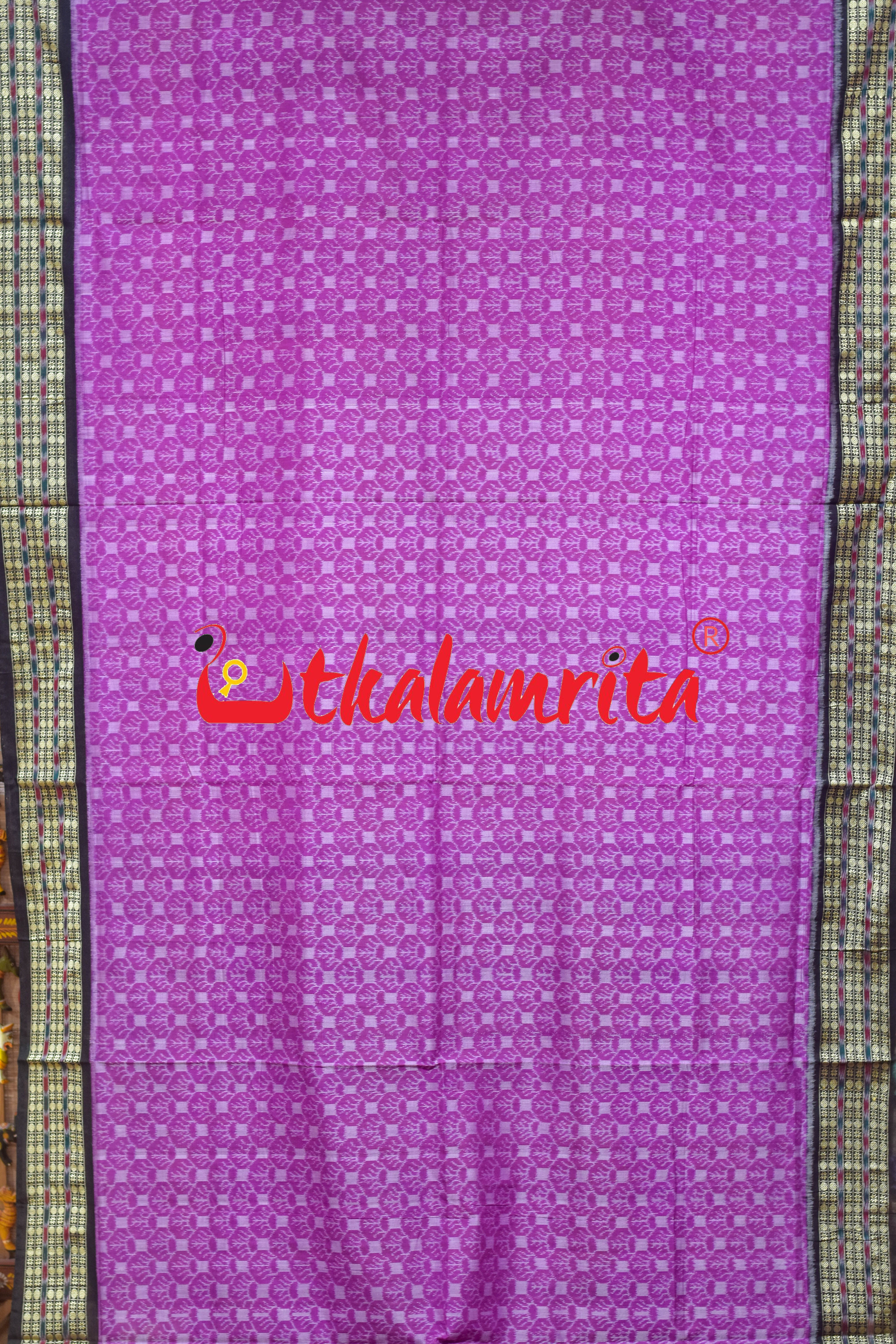 Magenta Crown Triple Border Sambalpuri Cotton Saree