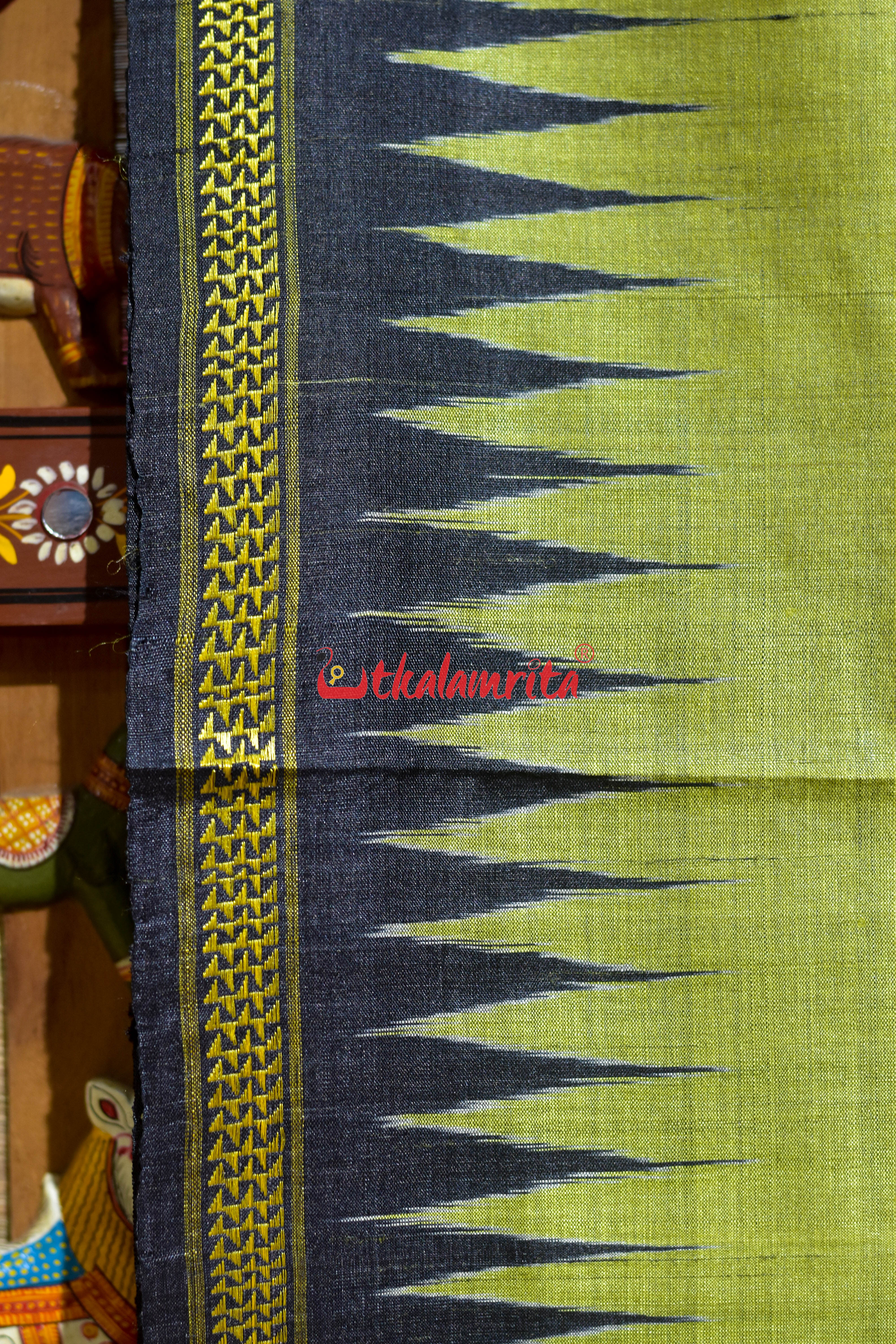 Olive Green Dobby Anchal Gopalpur Tussar Silk Saree