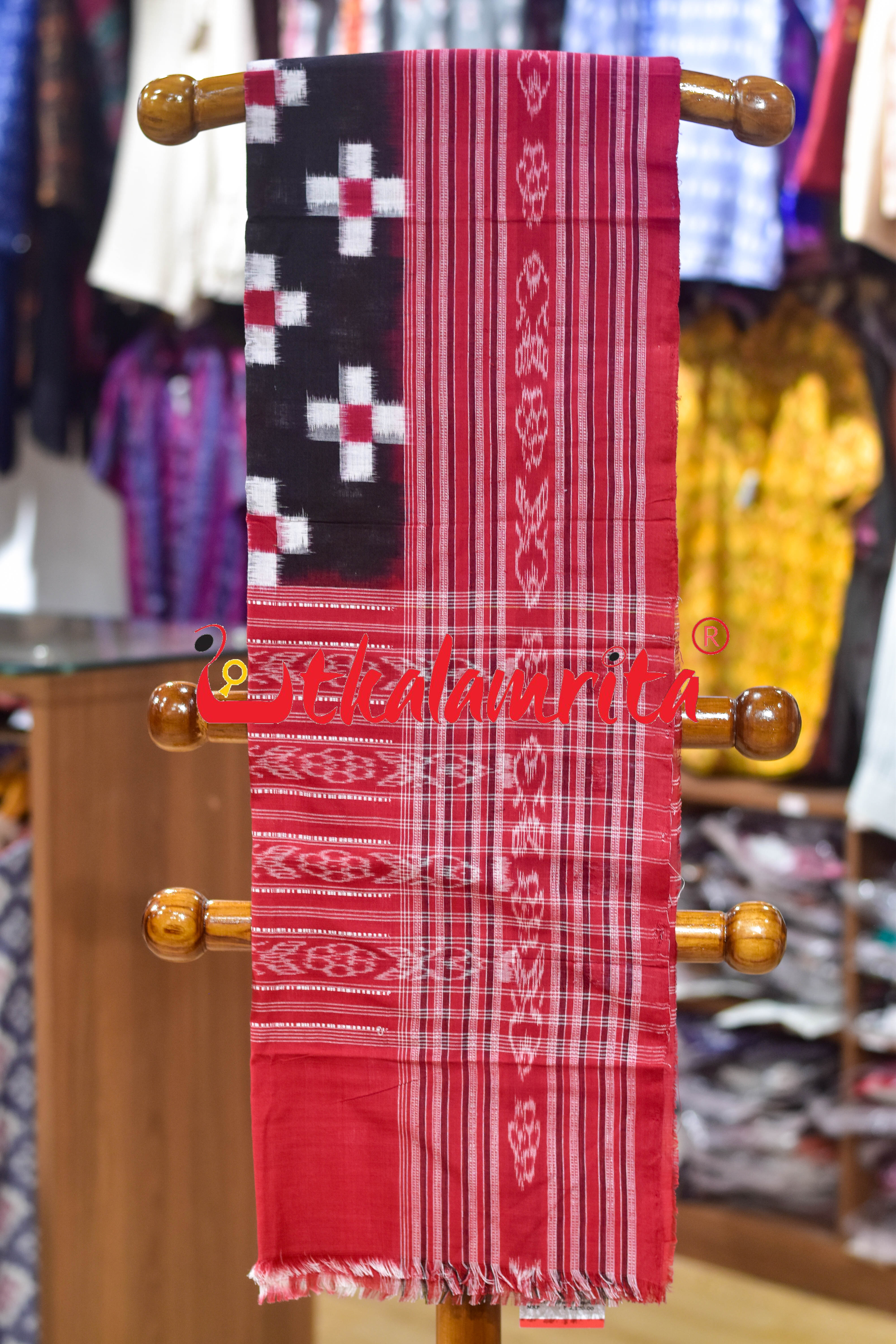 Black Red 5 Square Pasapali Sambalpuri (Stole)
