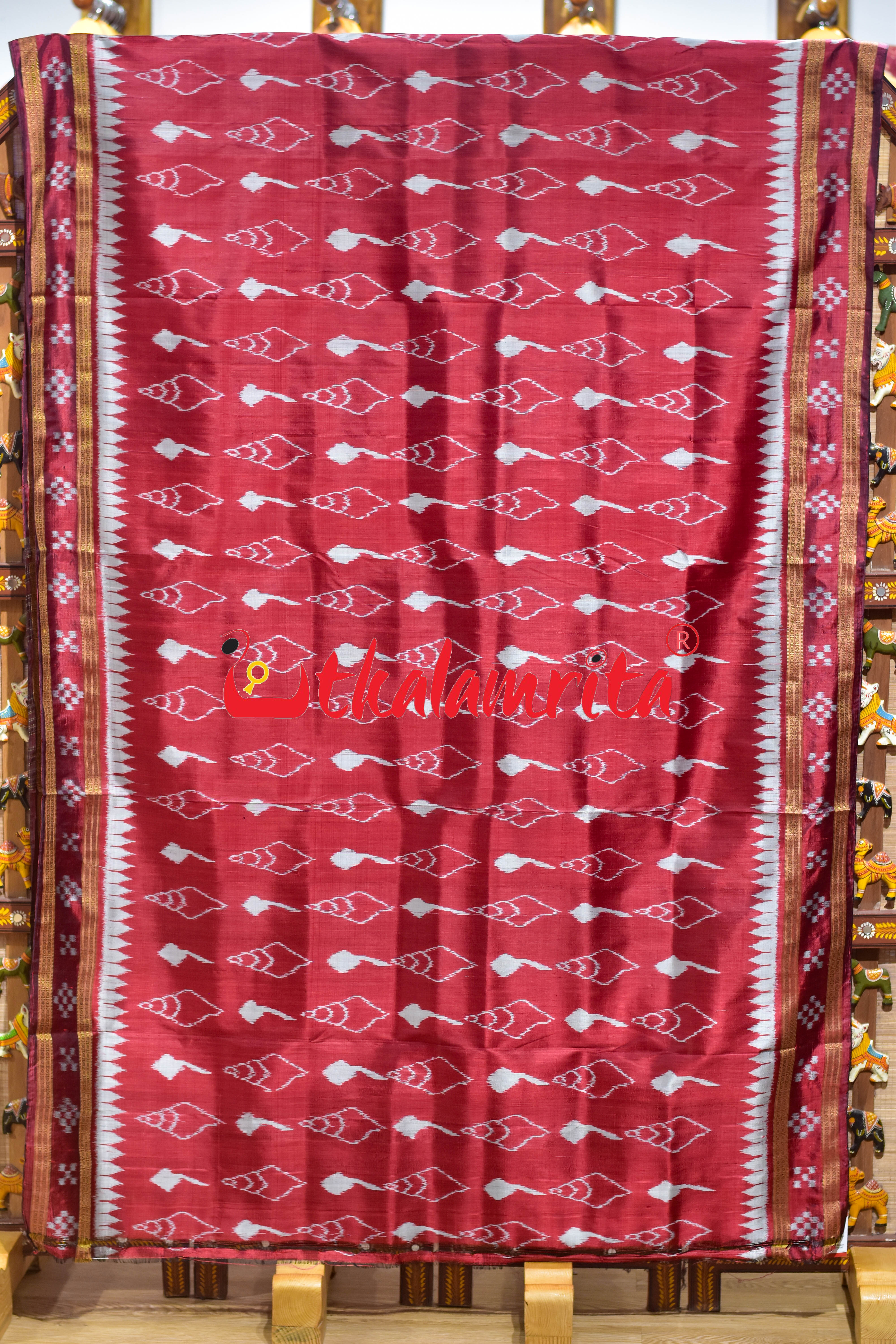 Maroon Body Sankha Khandua Silk Saree