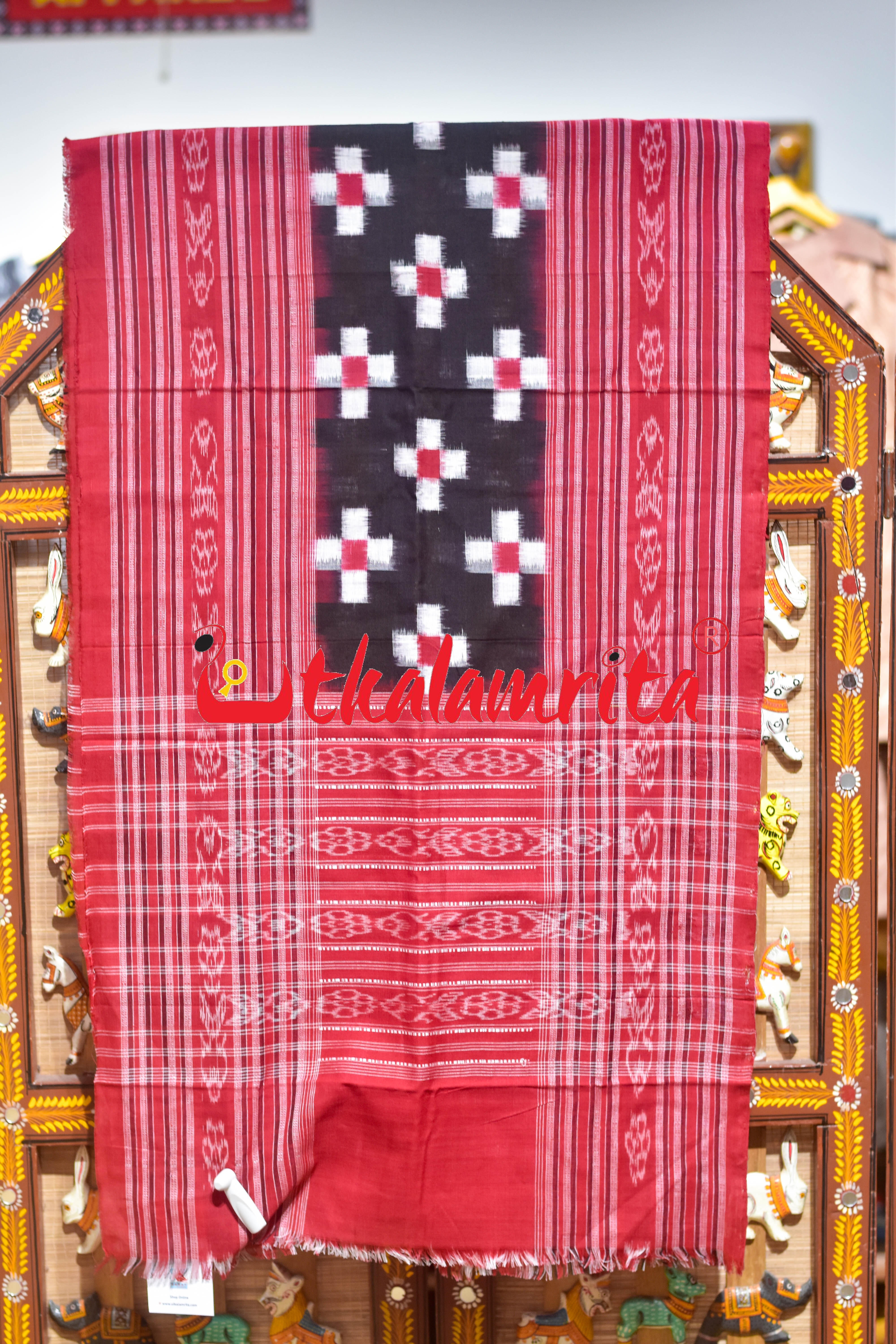 Black Red 5 Square Pasapali Sambalpuri (Stole)