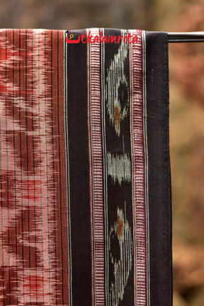 Rust Stripes Computer Khandua Cotton Saree