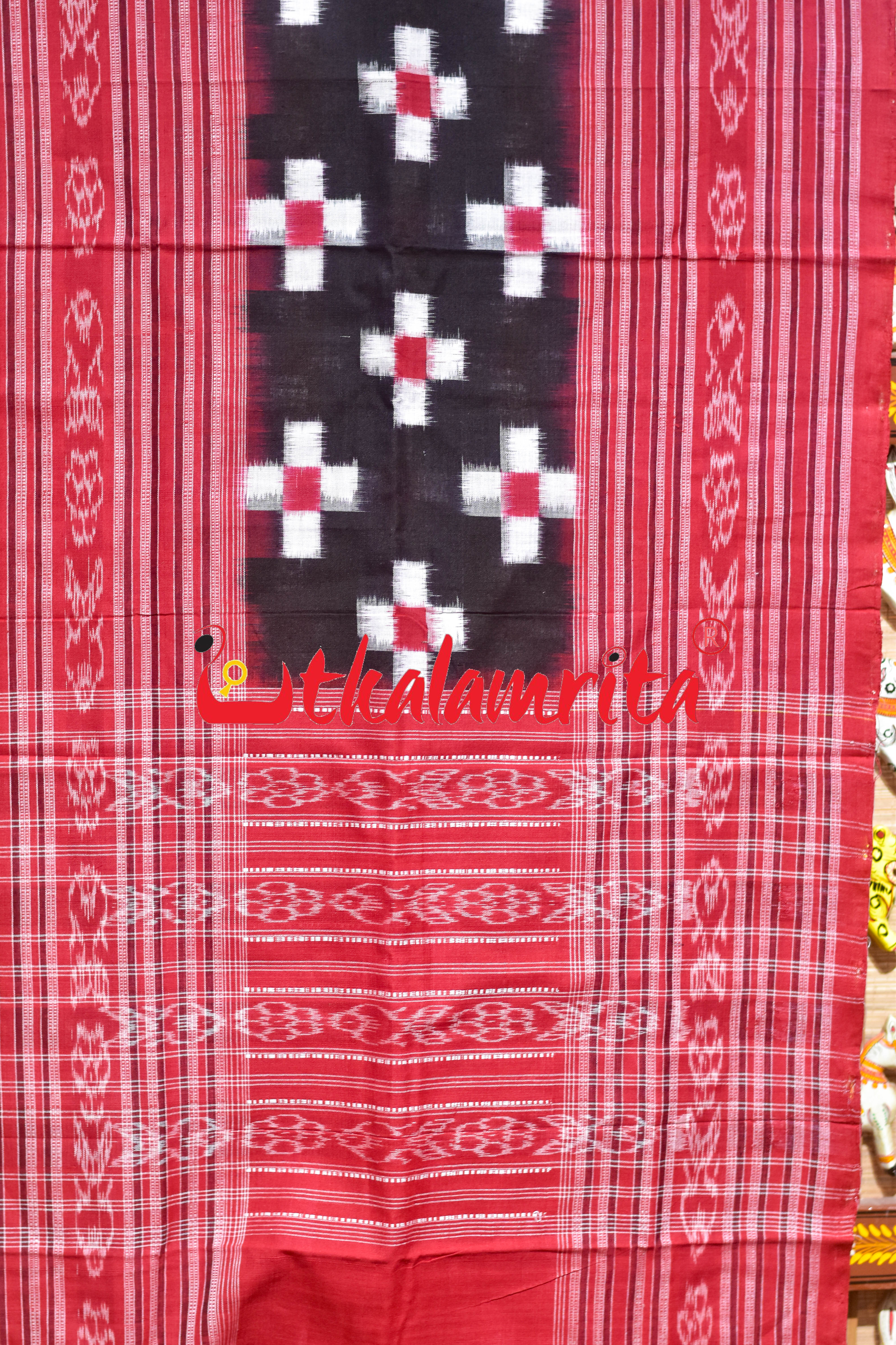 Black Red 5 Square Pasapali Sambalpuri (Stole)