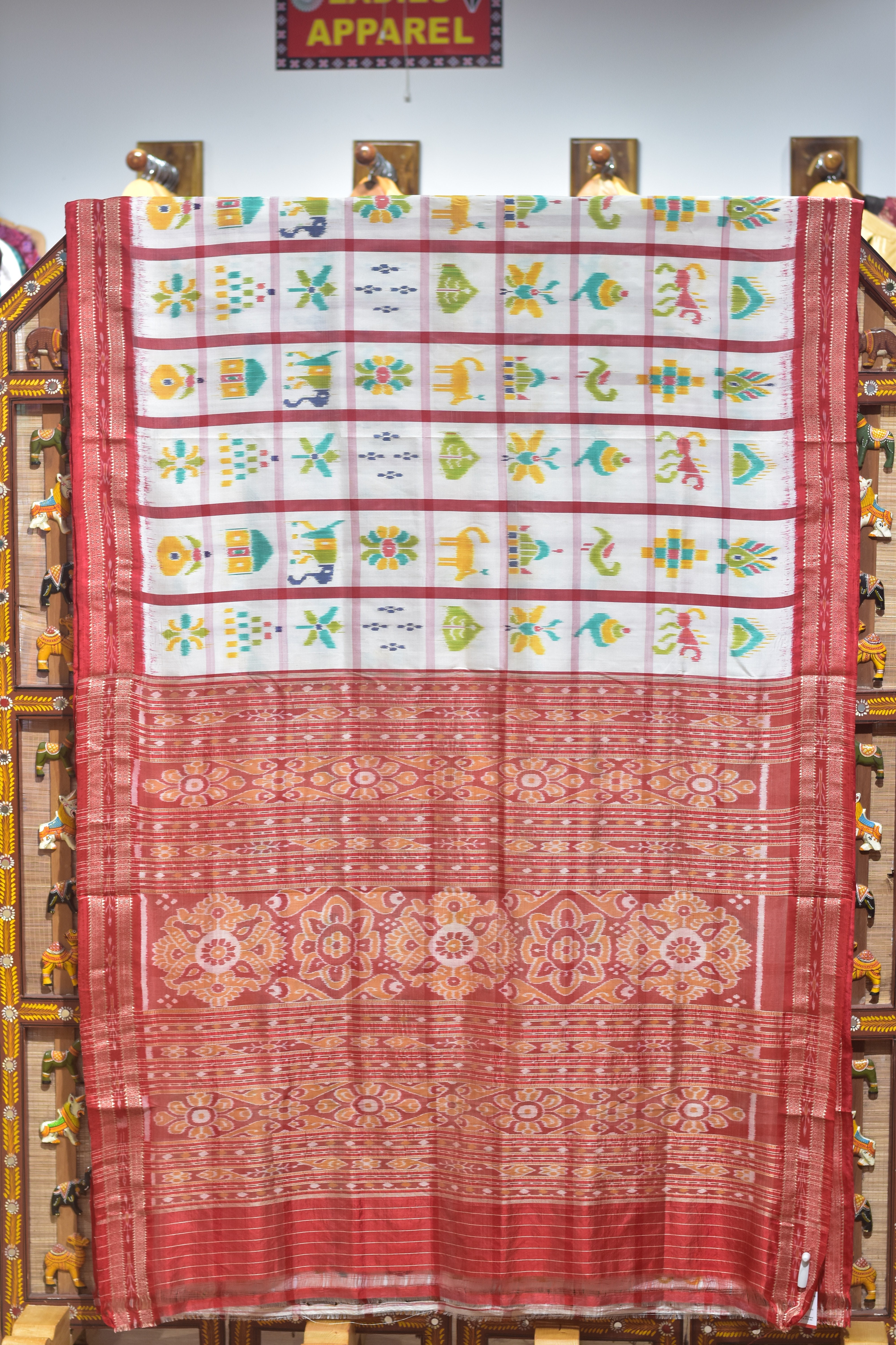 White Red Nabakothi Silk Saree