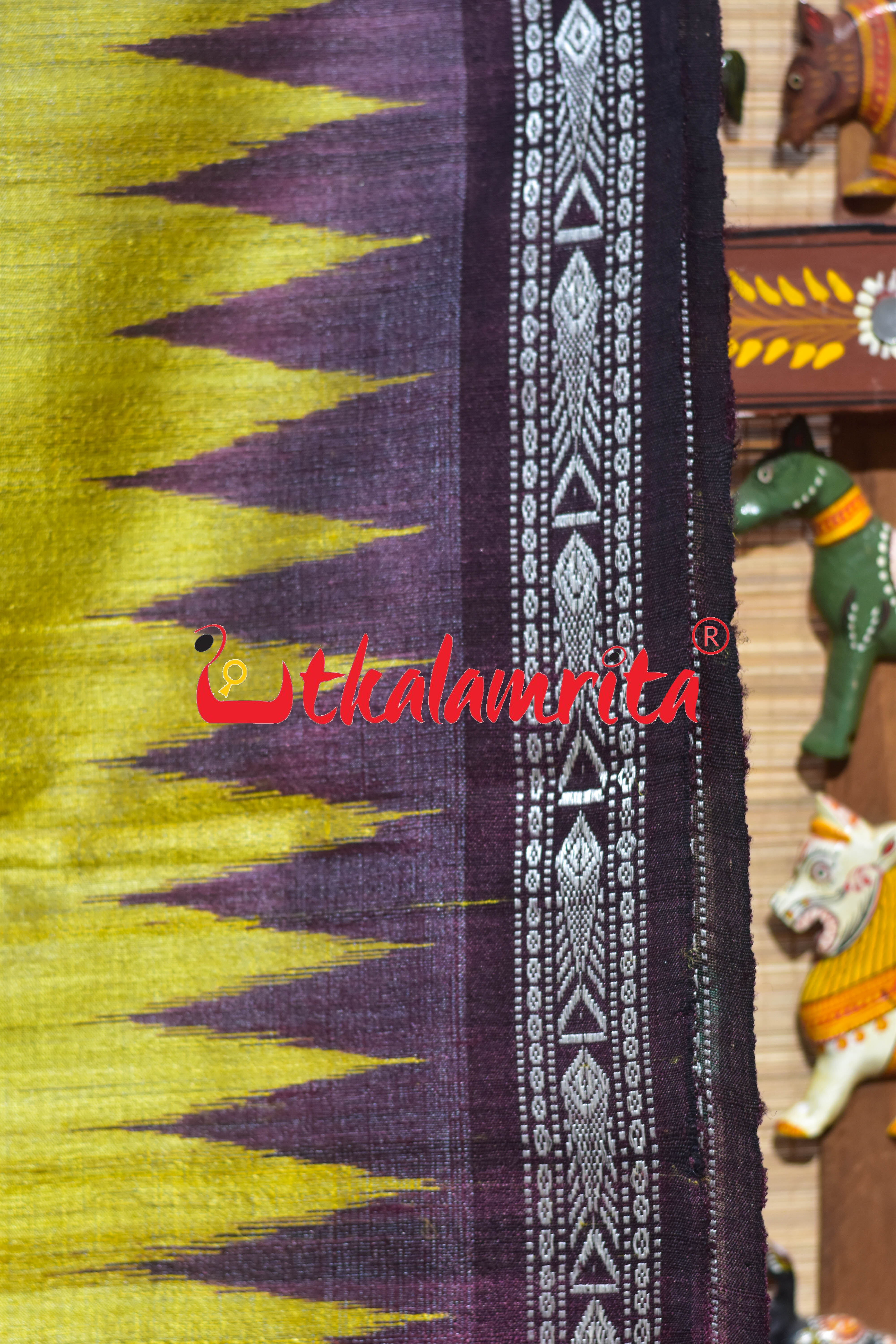 Mustard Yellow Coffee Double Anchal Fine Gopalpur Tussar Saree