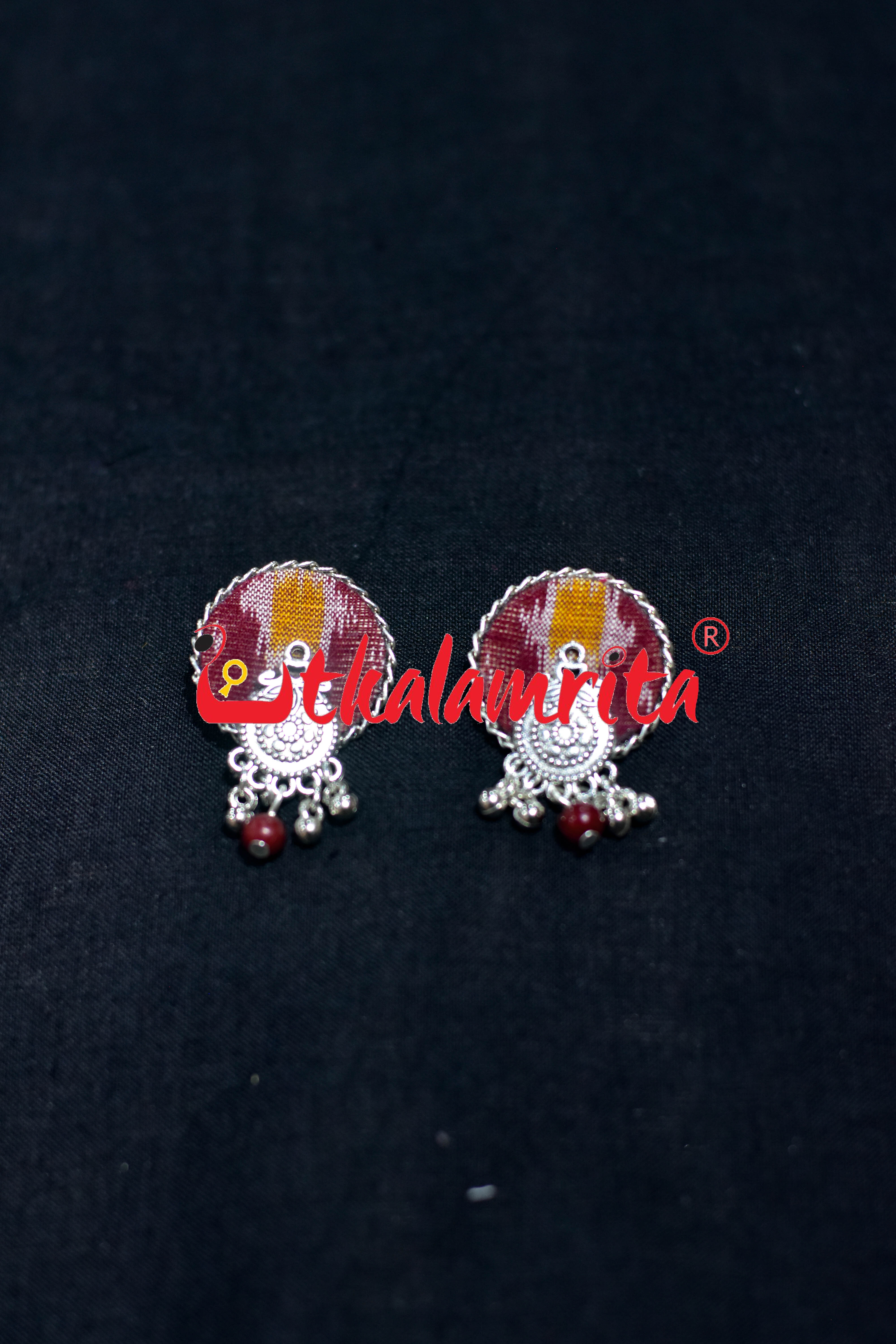 Round Single Pasapali Maroon Silver Necklace Set