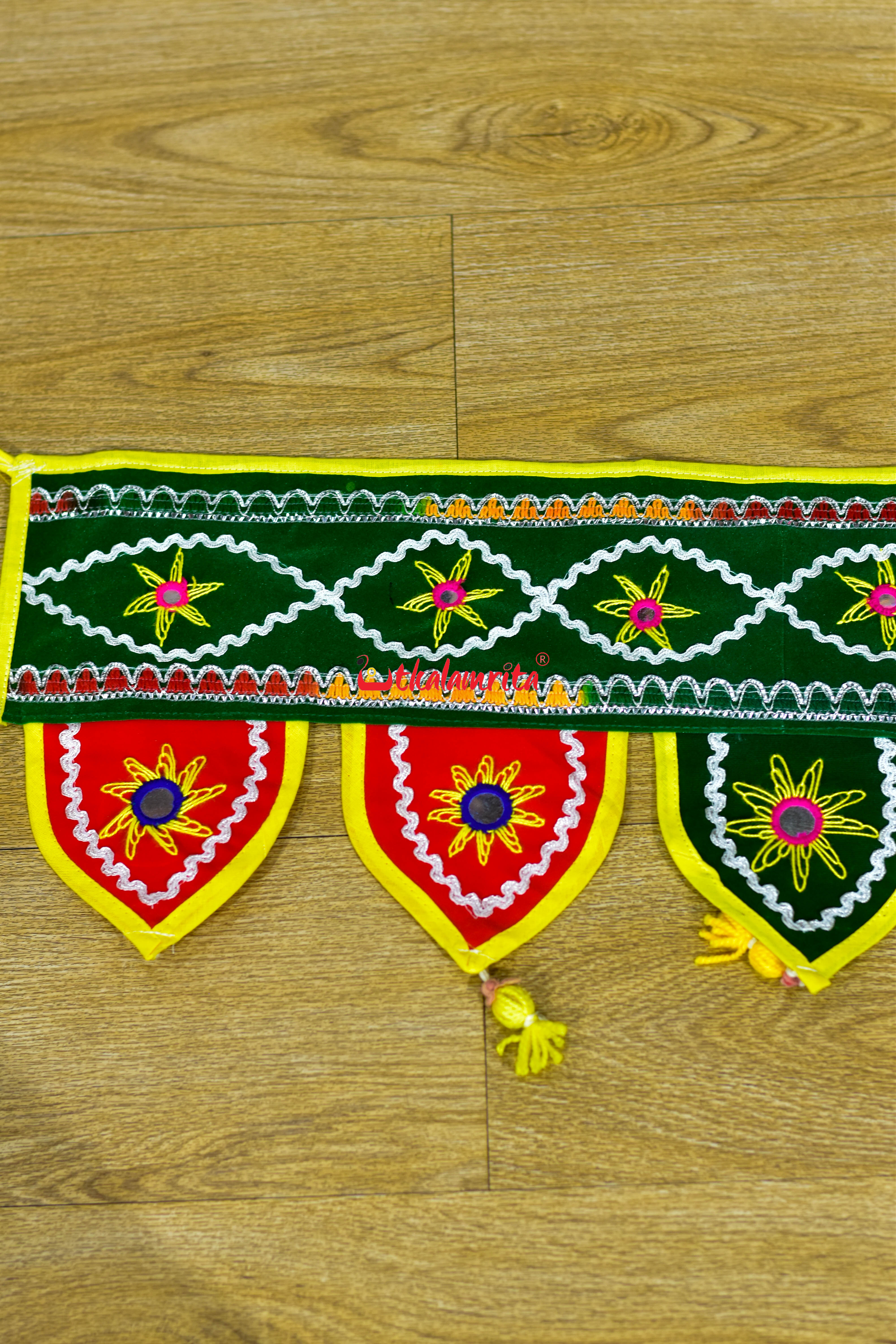 Door Entrance Green Decoration Pipli Applique Rectangular Hanging