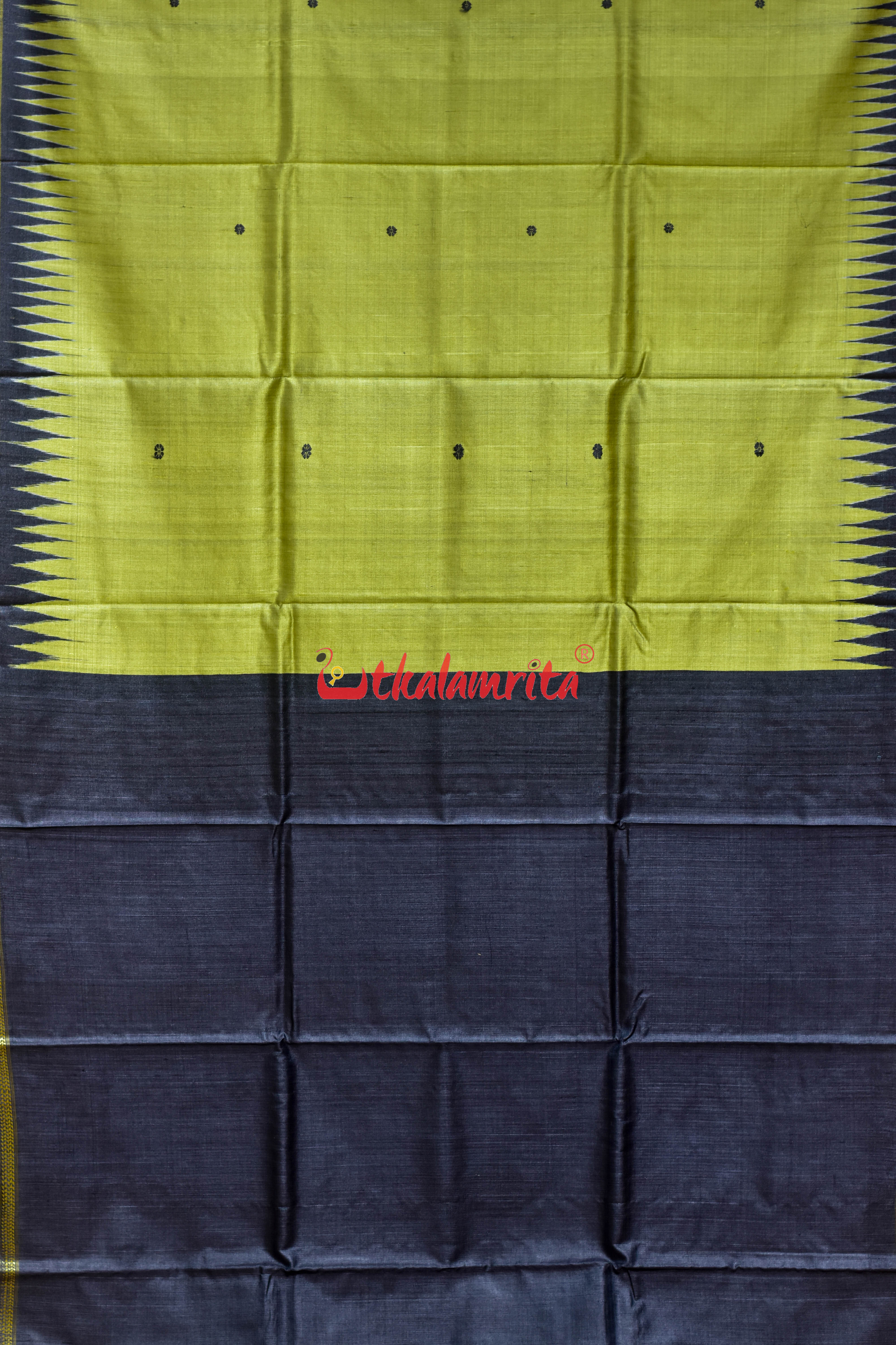 Olive Green Dobby Anchal Gopalpur Tussar Silk Saree