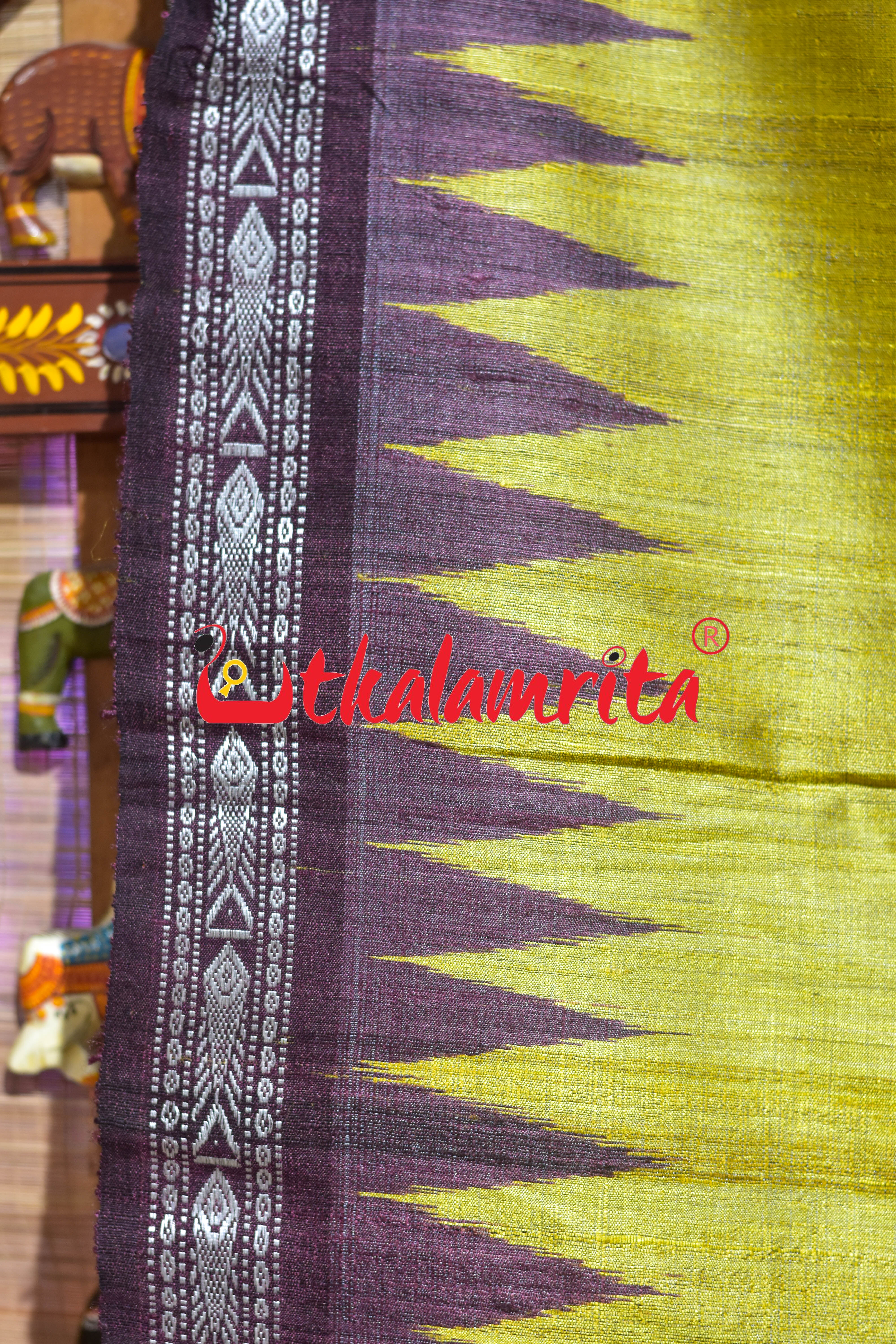 Mustard Yellow Coffee Double Anchal Fine Gopalpur Tussar Saree