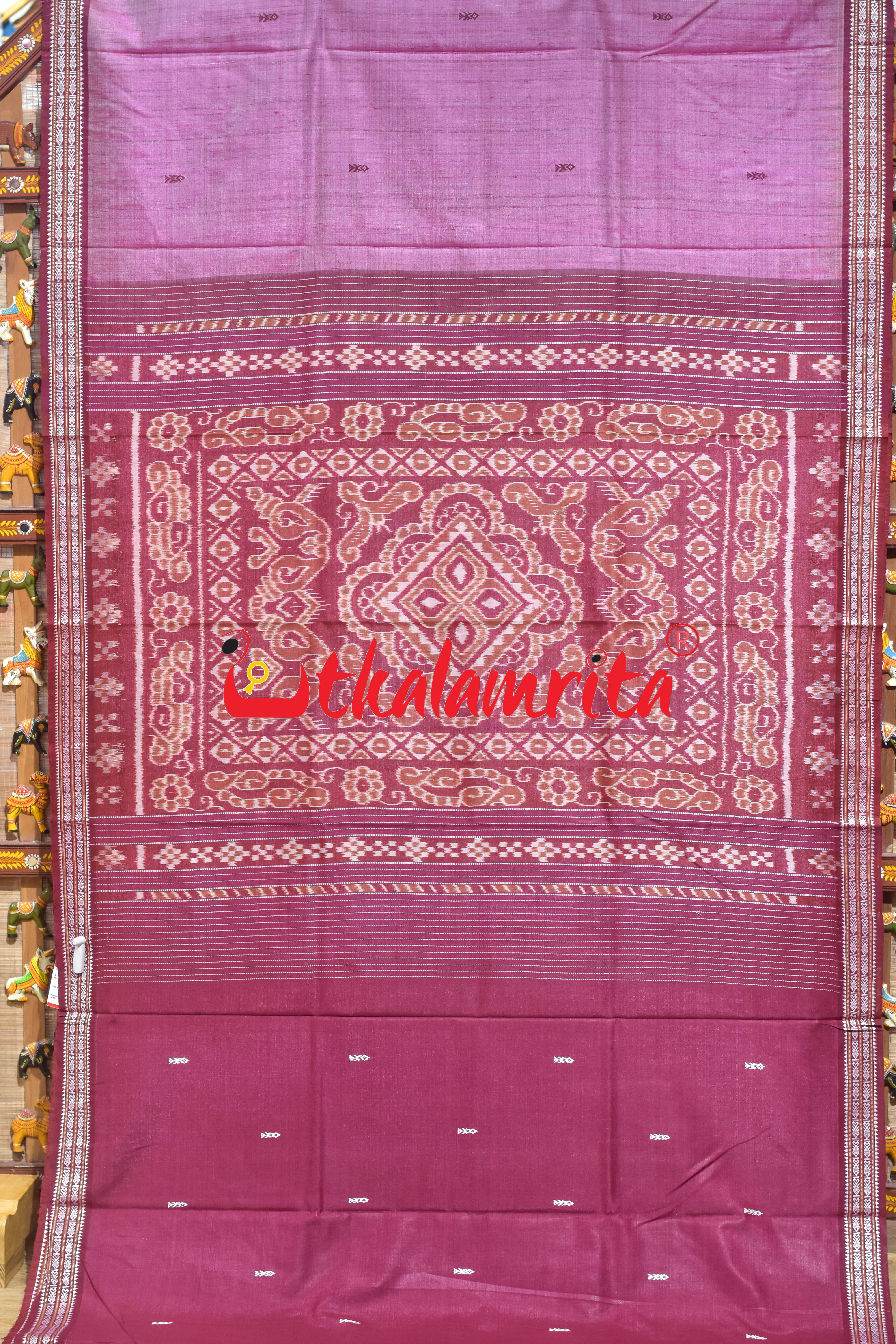 Pink Maroon Fish Buti Anchal Ikat Gopalpur Tussar Saree