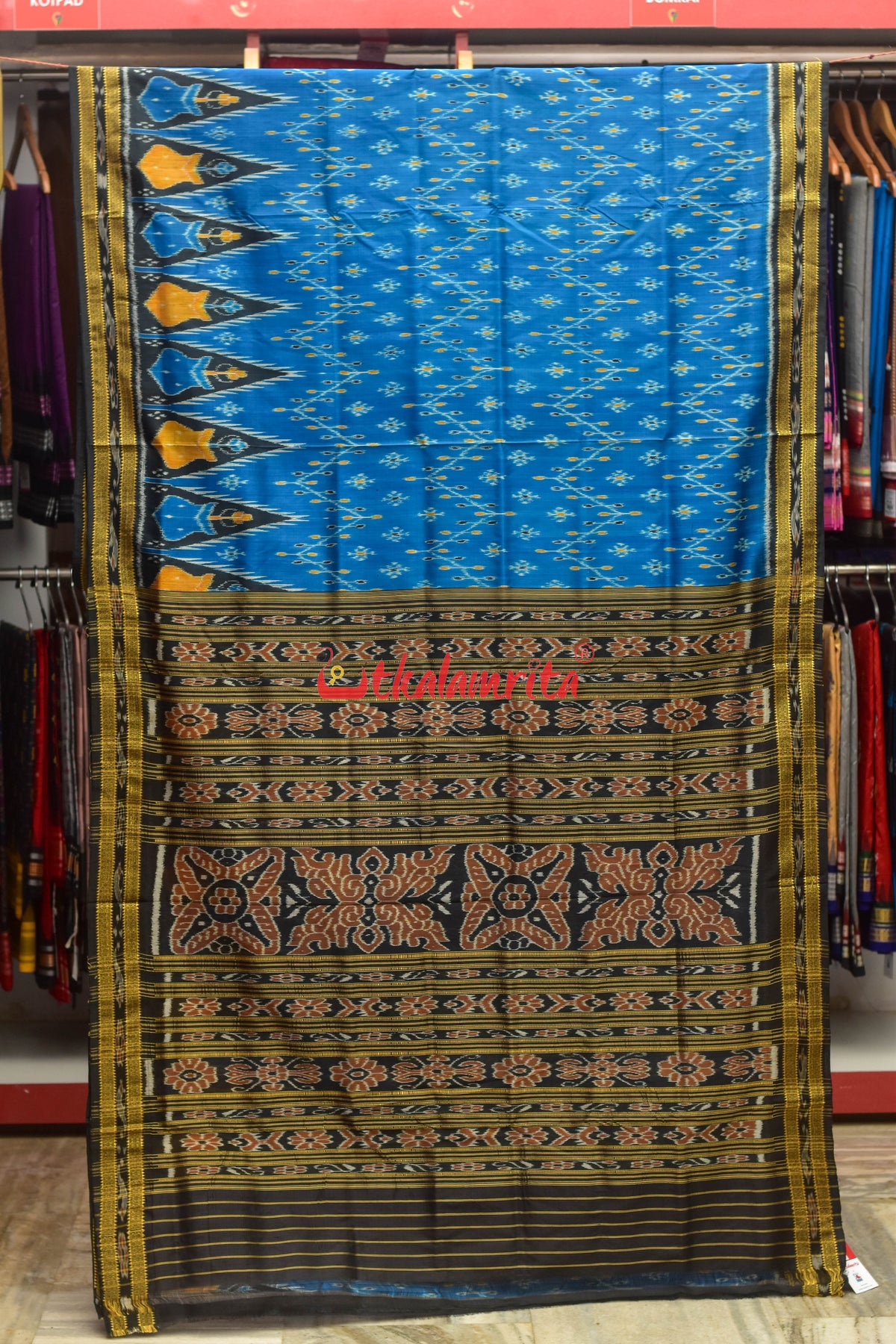 Blue with Phuldani Border Khandua Silk Saree