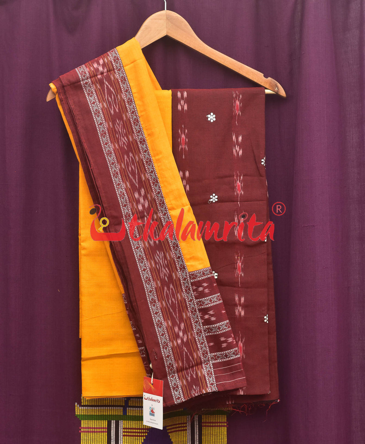 Maroon Yellow Simple Pasapali Flower Dress Set