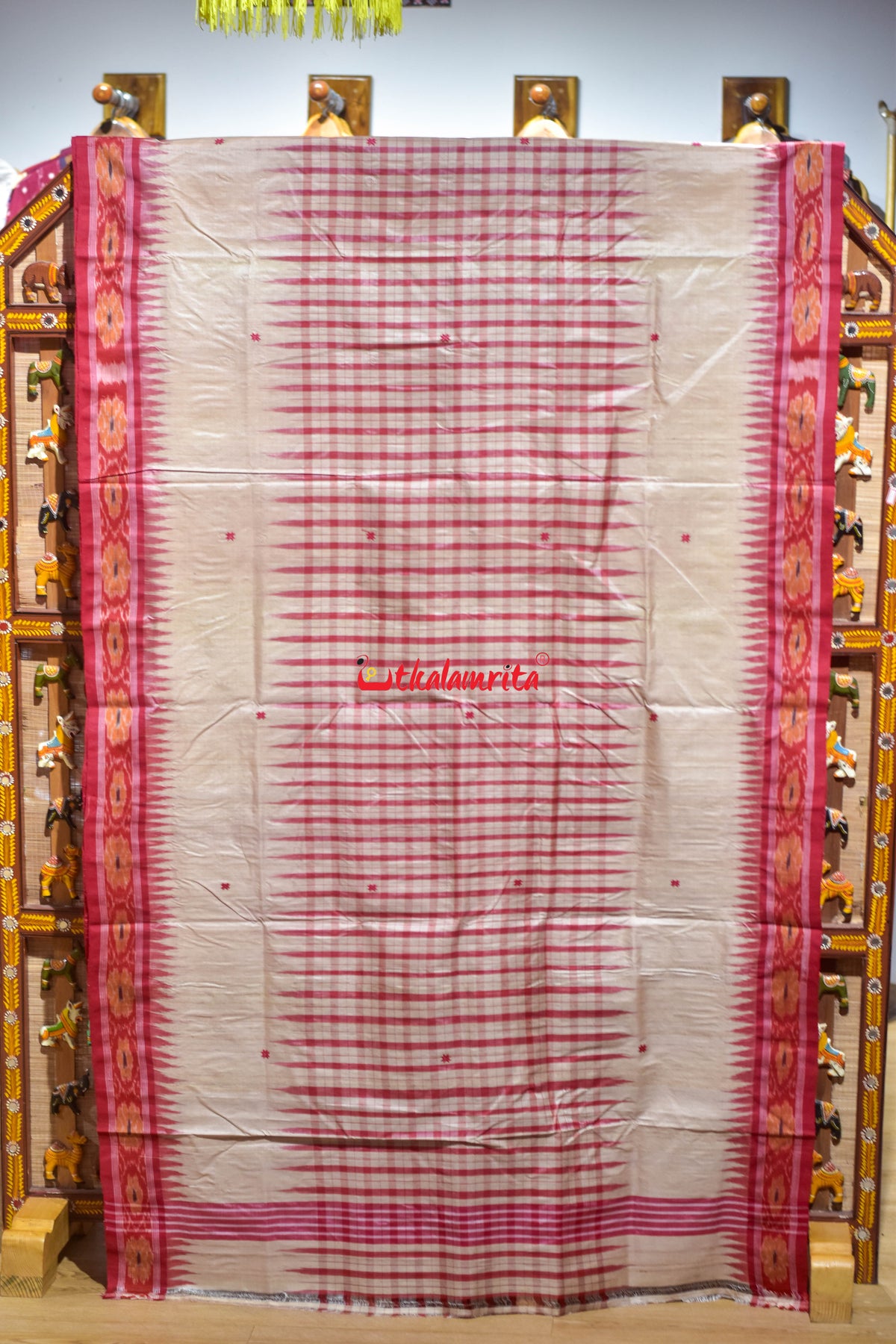 Middle Check Red Gopalpur Tussar Silk Saree