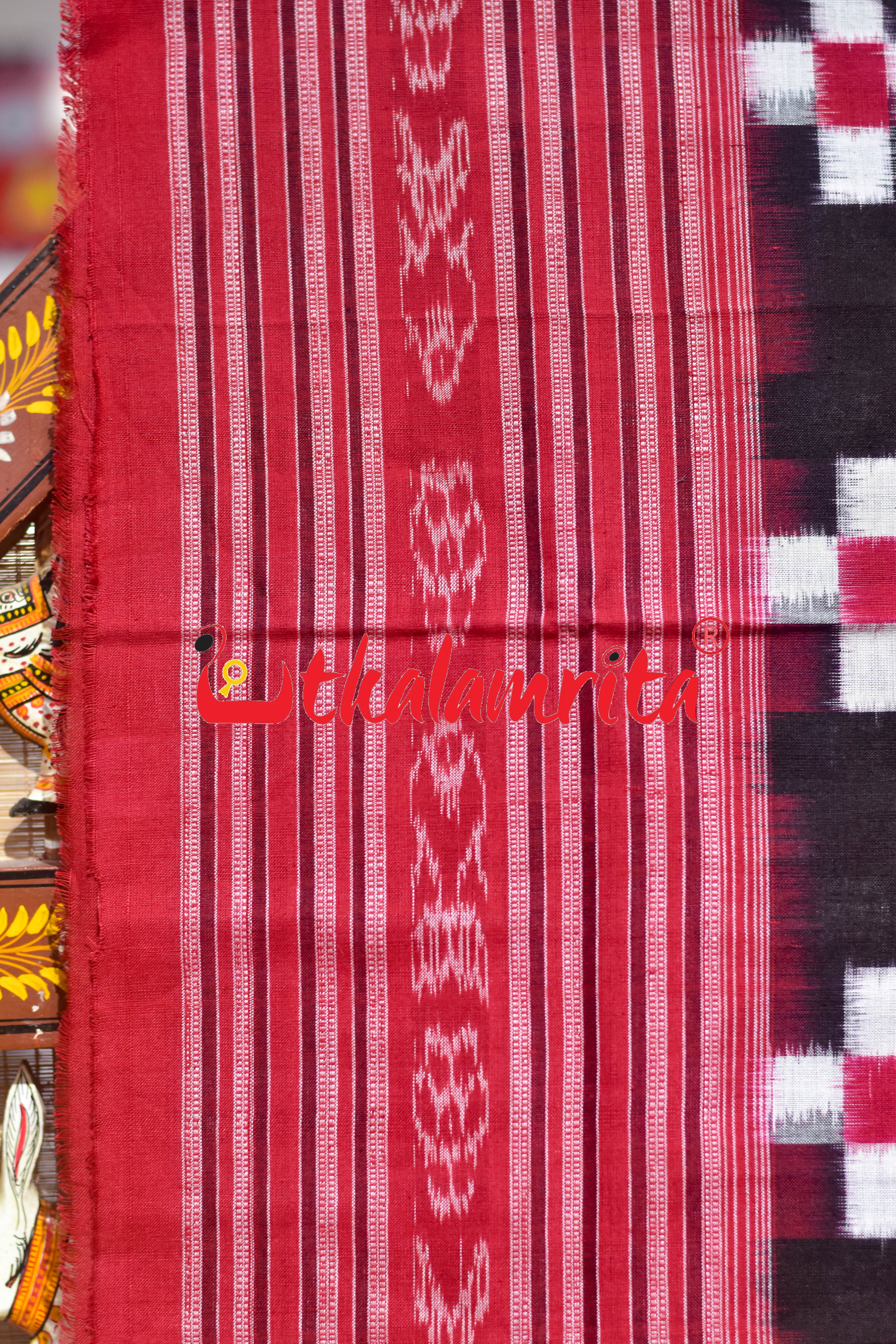 Black Red 5 Square Pasapali Sambalpuri (Stole)