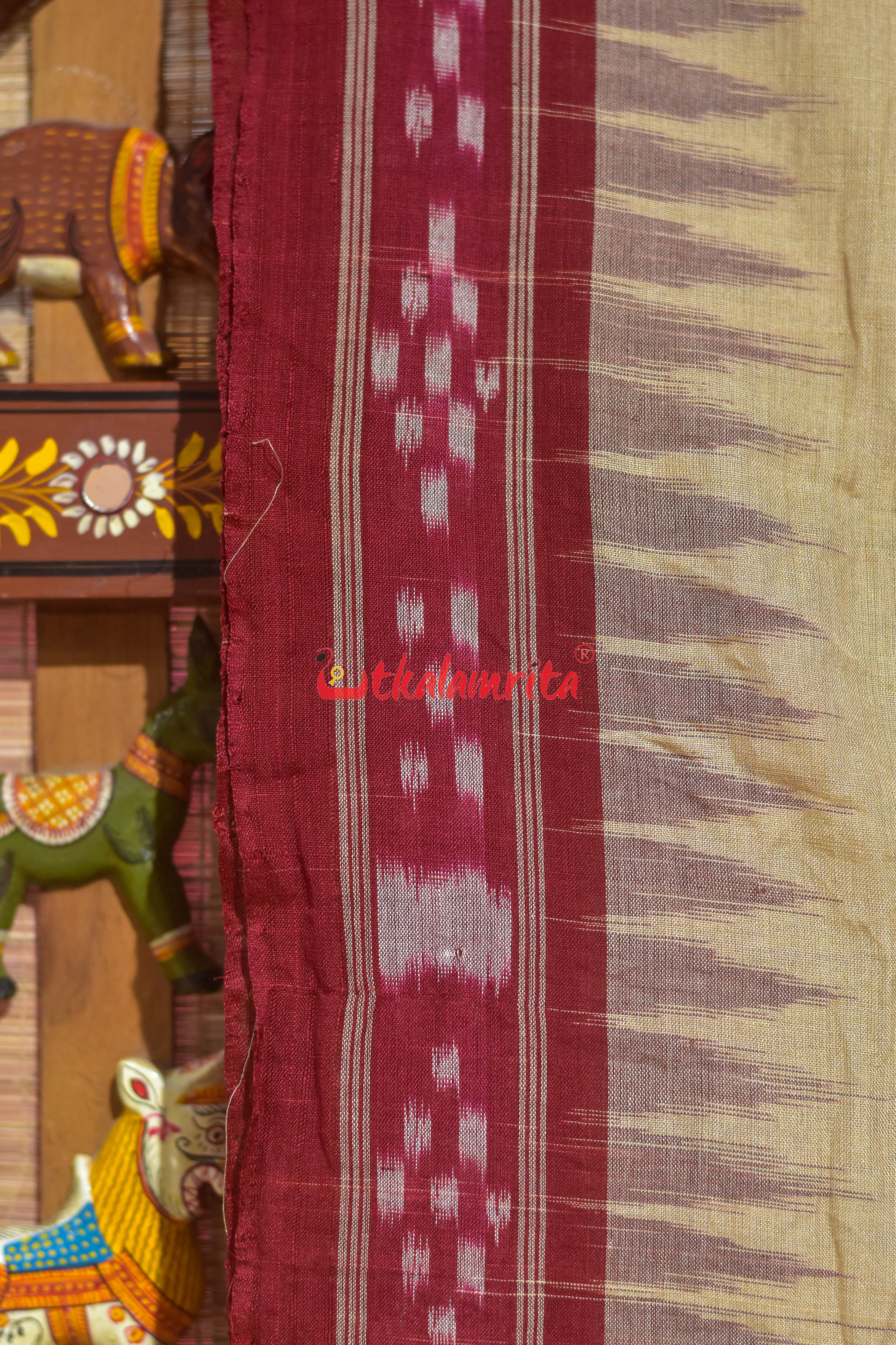 Ghee Maroon Laxmi Puja Pattachitra Cotton Saree