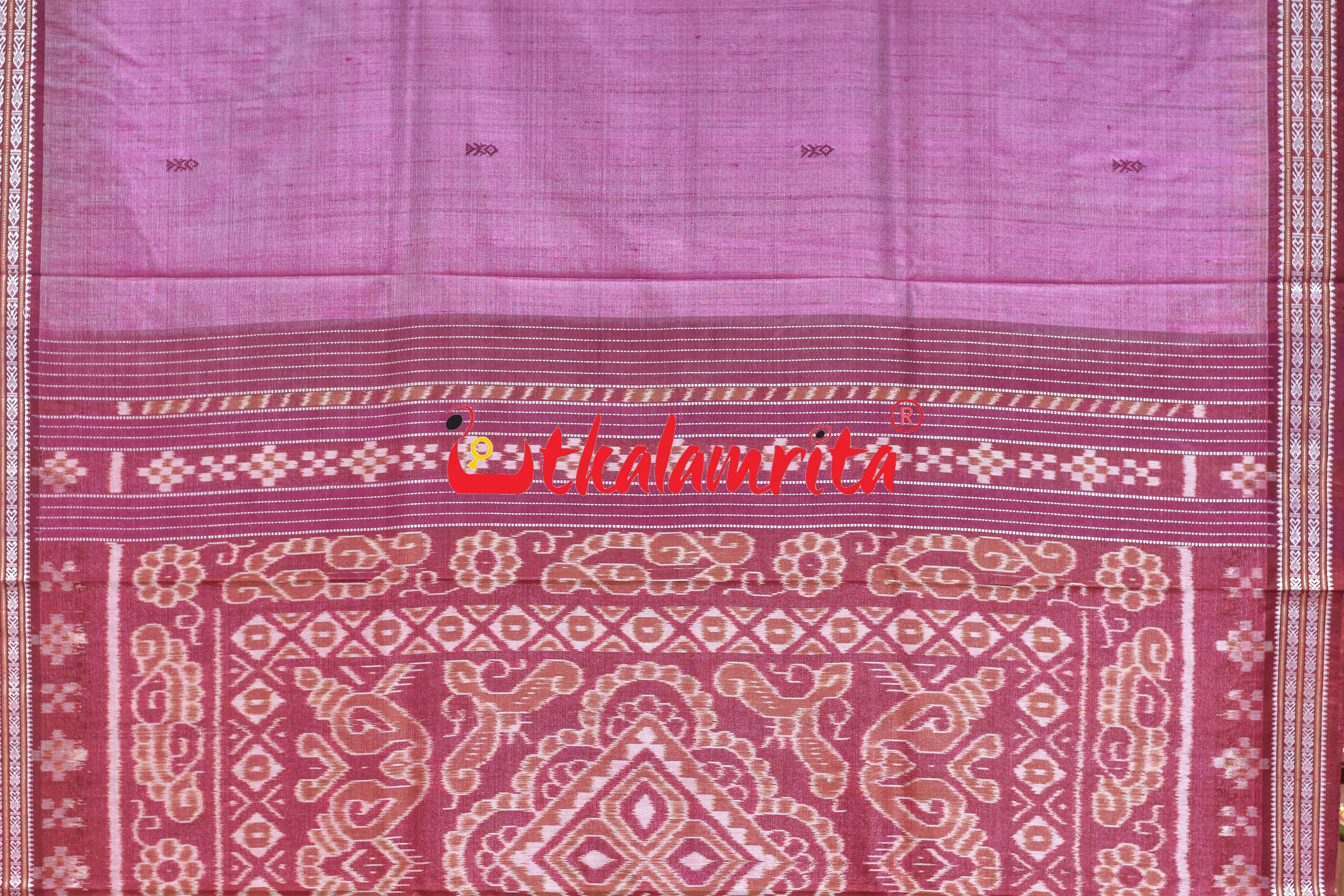 Pink Maroon Fish Buti Anchal Ikat Gopalpur Tussar Saree