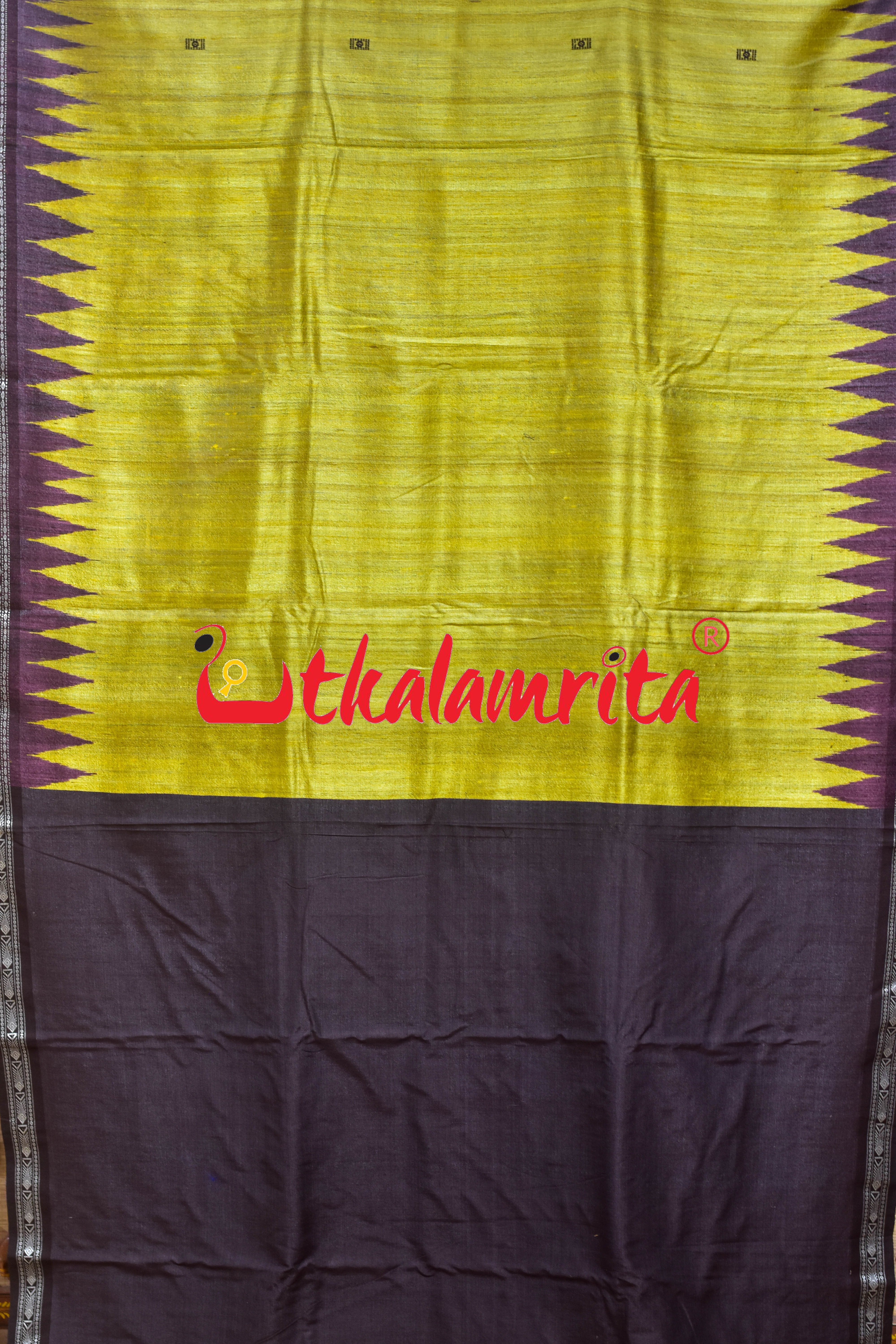 Mustard Yellow Coffee Double Anchal Fine Gopalpur Tussar Saree