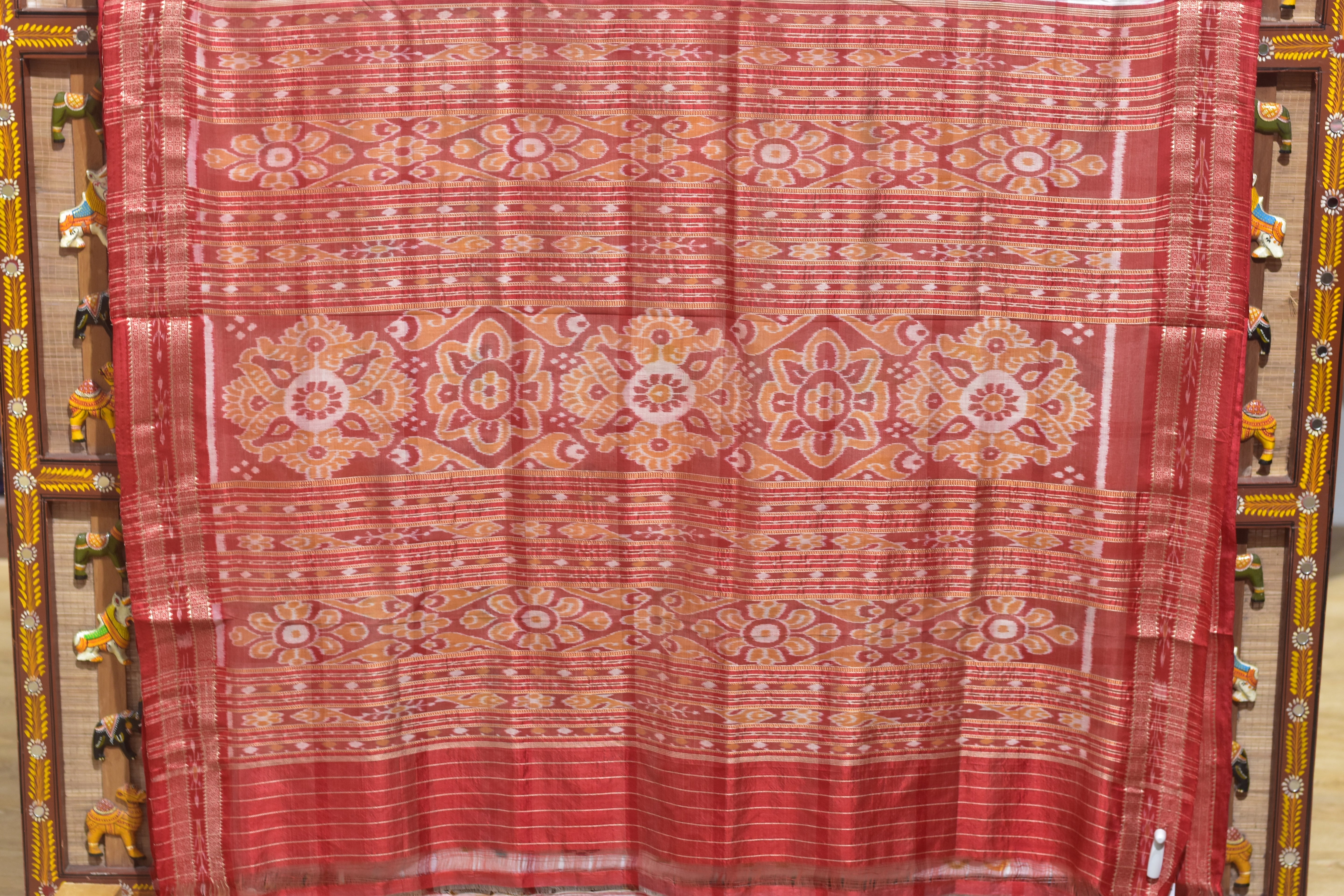 White Red Nabakothi Silk Saree