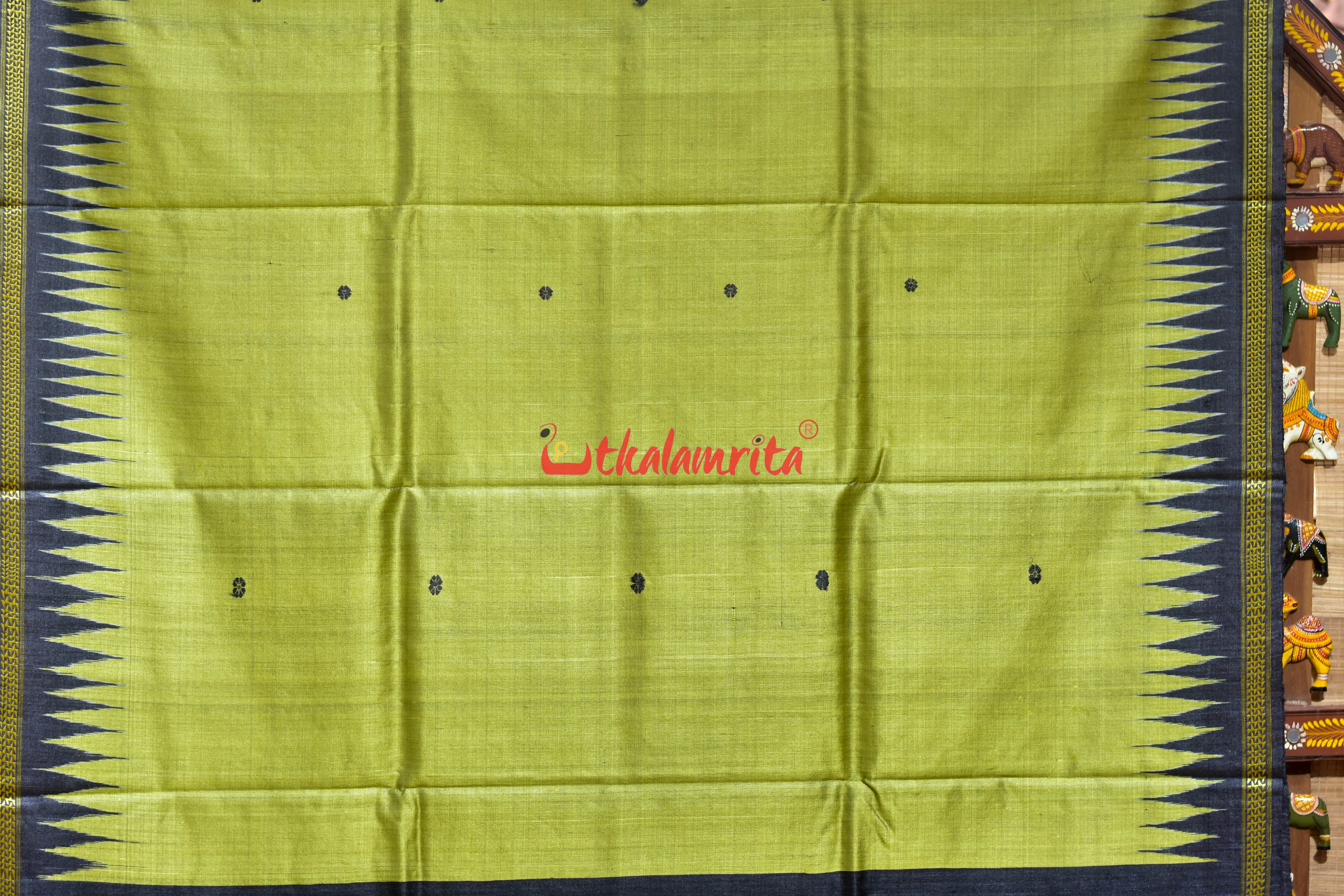 Olive Green Dobby Anchal Gopalpur Tussar Silk Saree