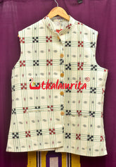 White with Red and Black Pasapali Cotton (Men's Jacket)