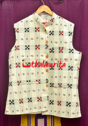 White with Red and Black Pasapali Cotton (Men's Jacket)