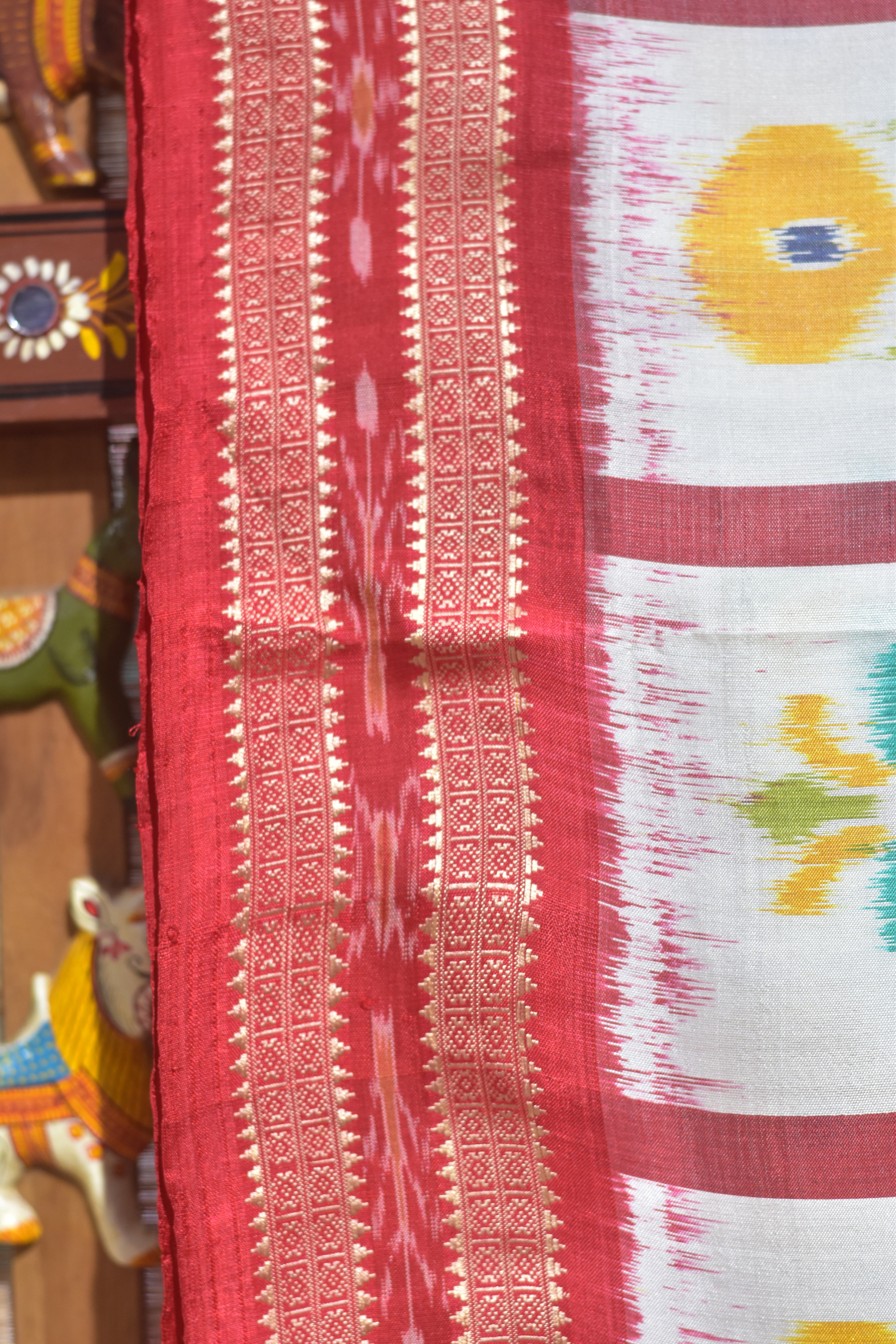 White Red Nabakothi Silk Saree