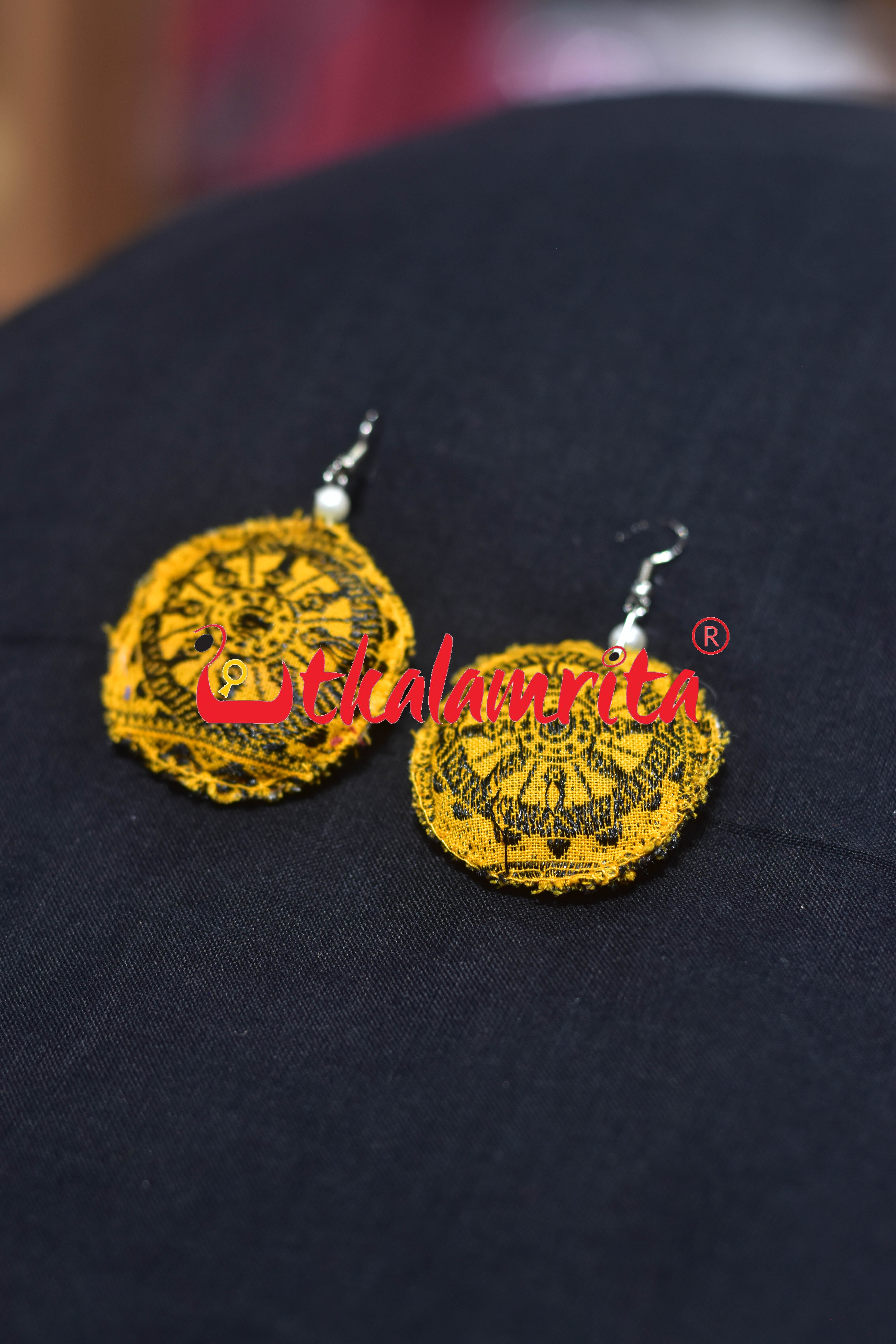 Yellow Konark Chakra Round Earrings