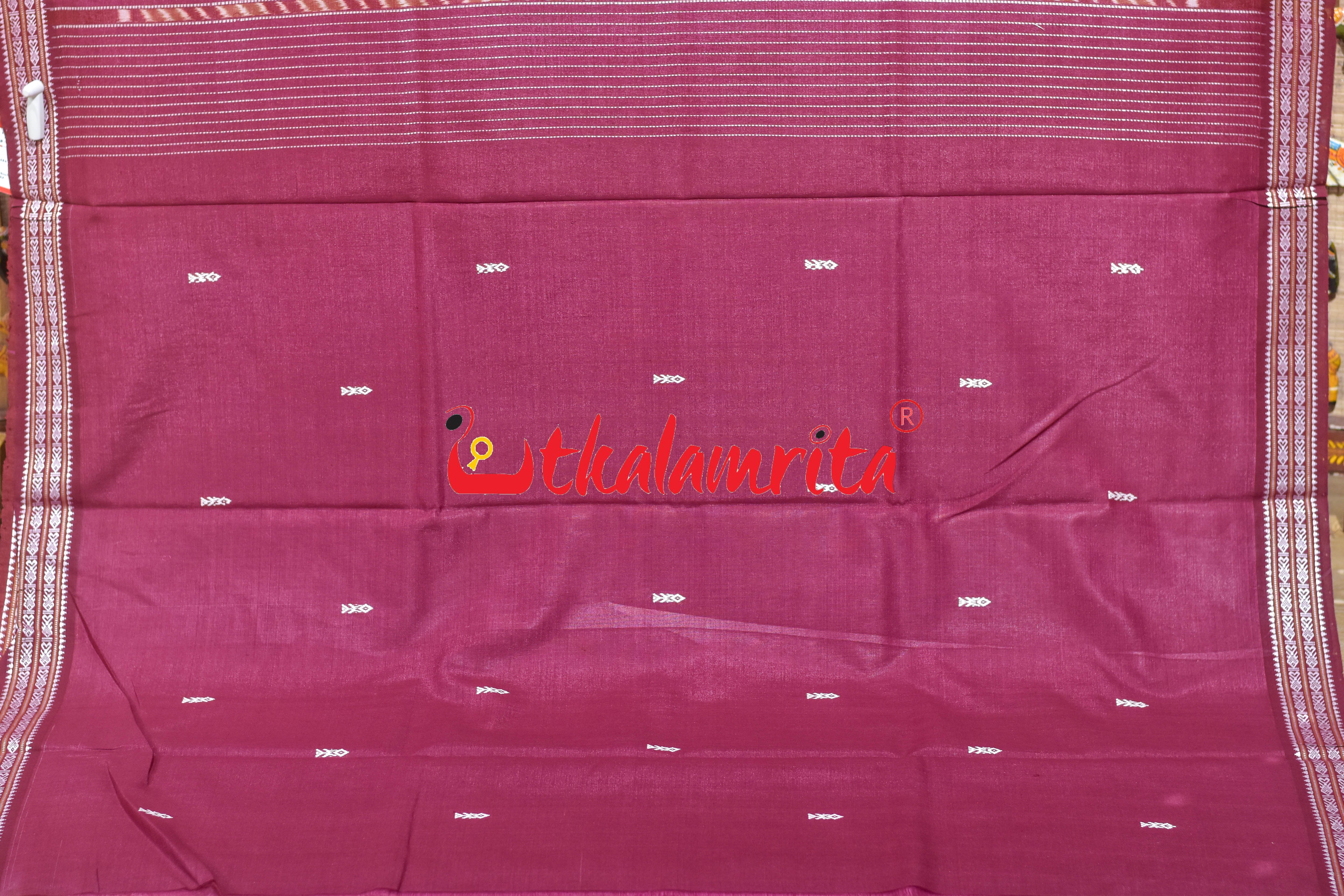 Pink Maroon Fish Buti Anchal Ikat Gopalpur Tussar Saree