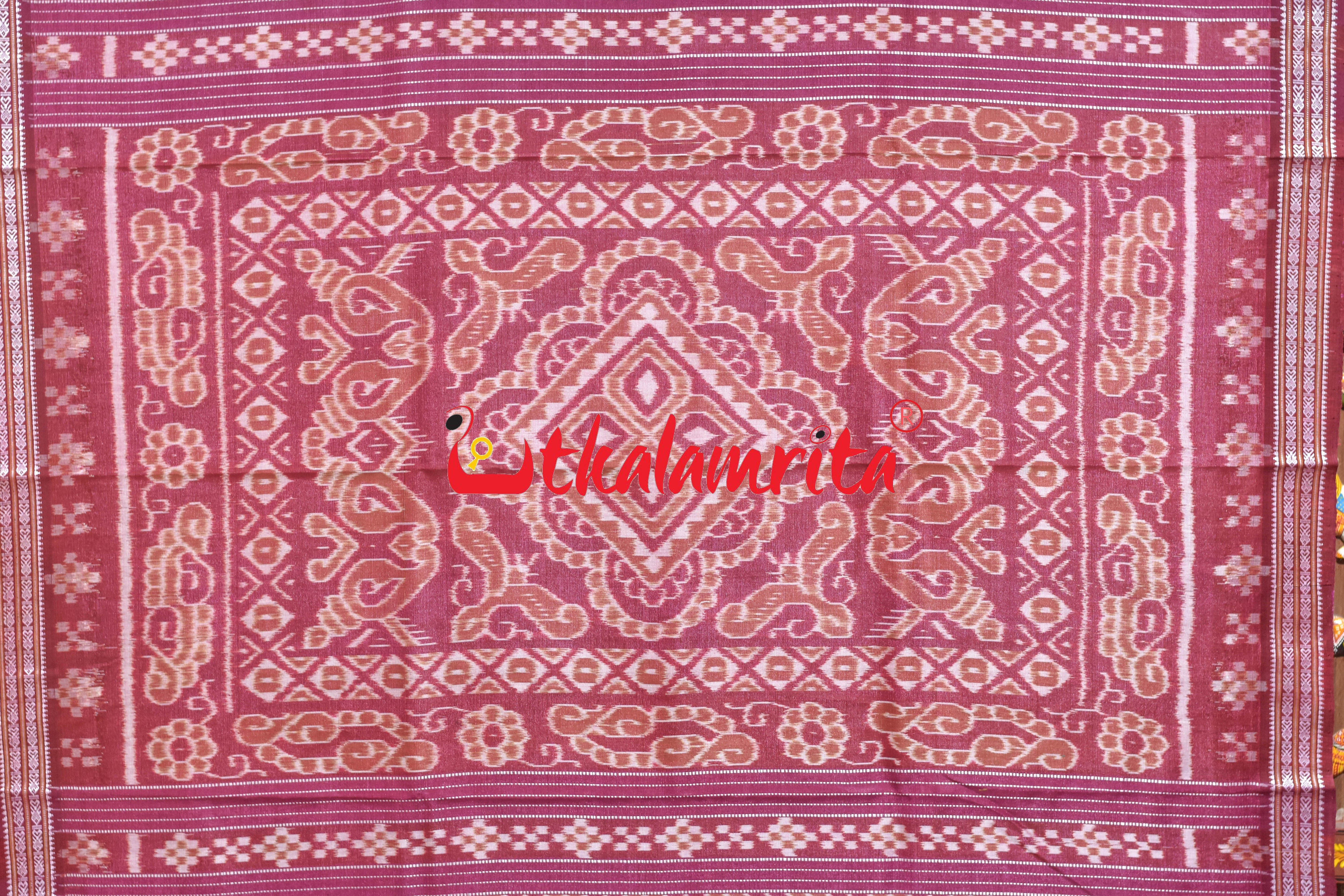 Pink Maroon Fish Buti Anchal Ikat Gopalpur Tussar Saree