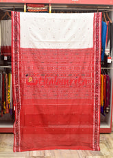 White Red Buti Cotton Saree