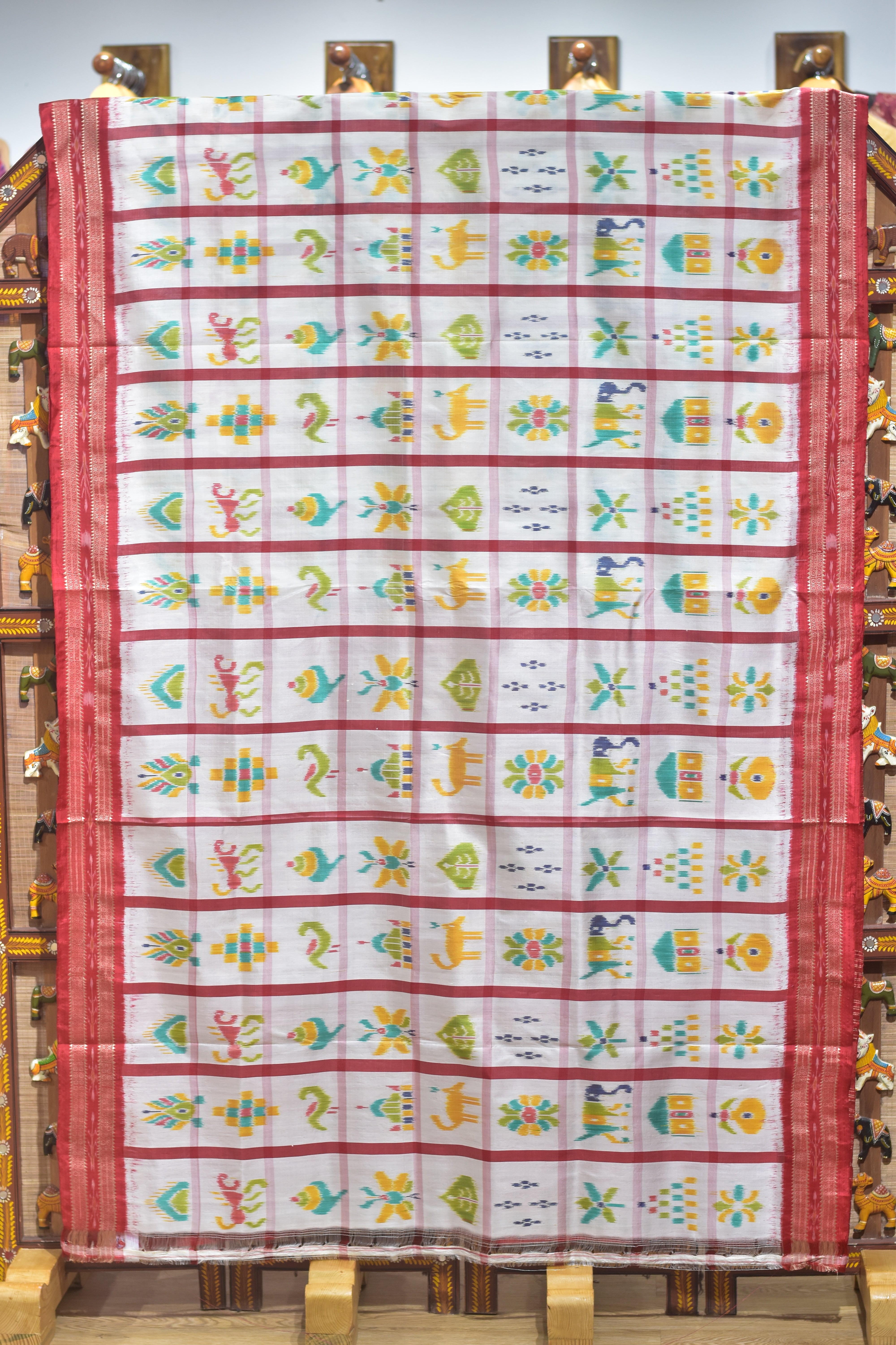 White Red Nabakothi Silk Saree