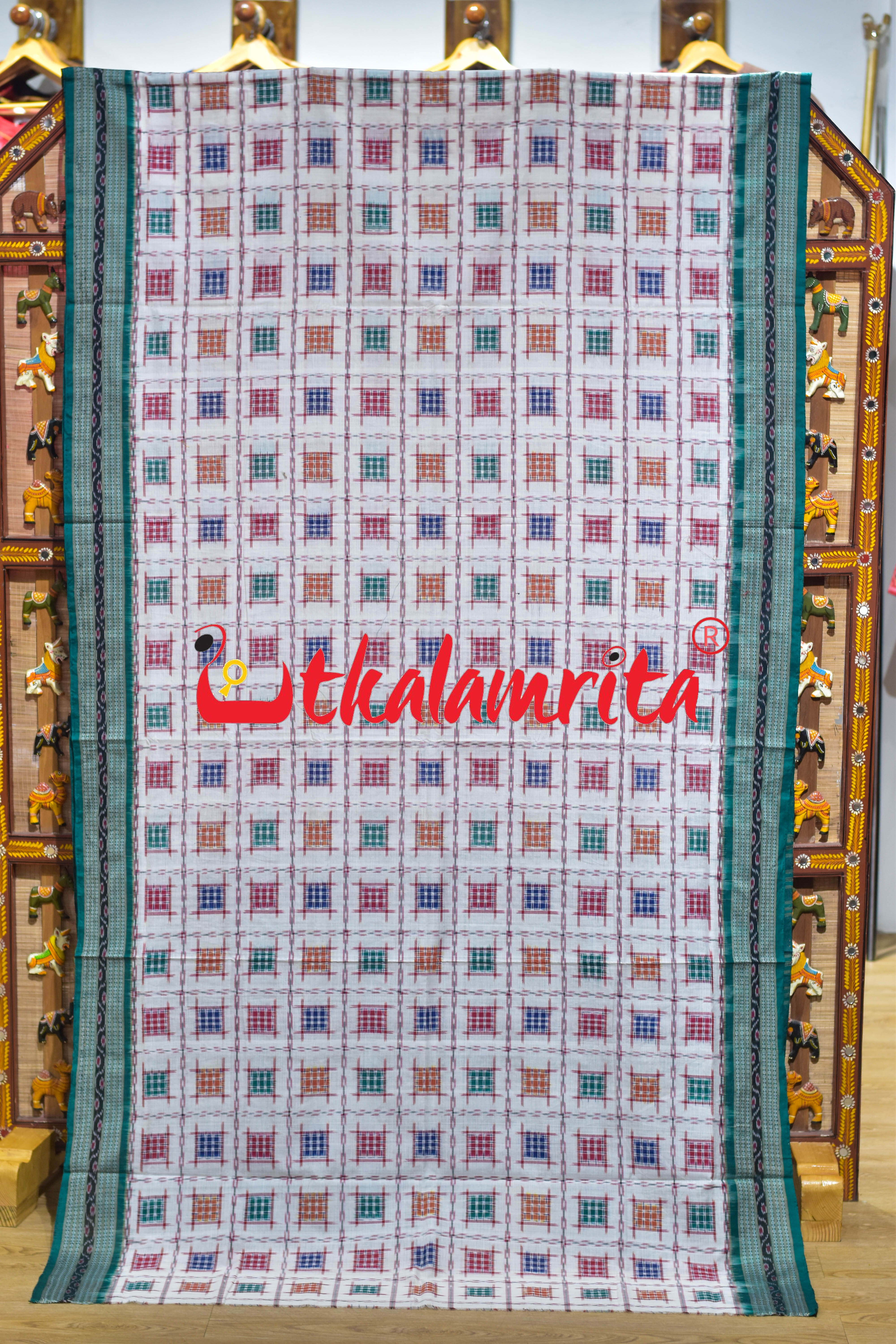 White Green Mini Aswini Sambalpuri Cotton Saree