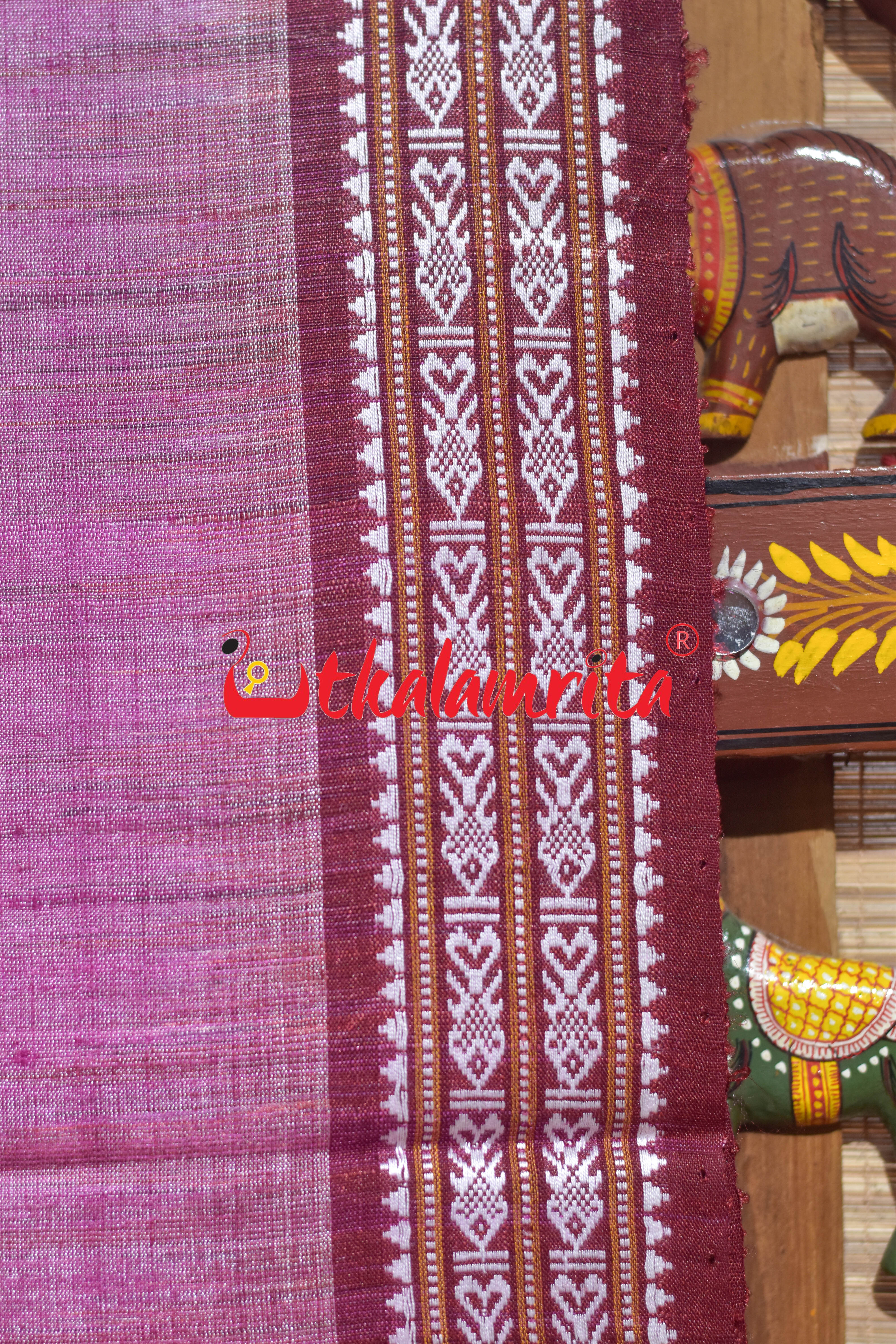 Pink Maroon Fish Buti Anchal Ikat Gopalpur Tussar Saree