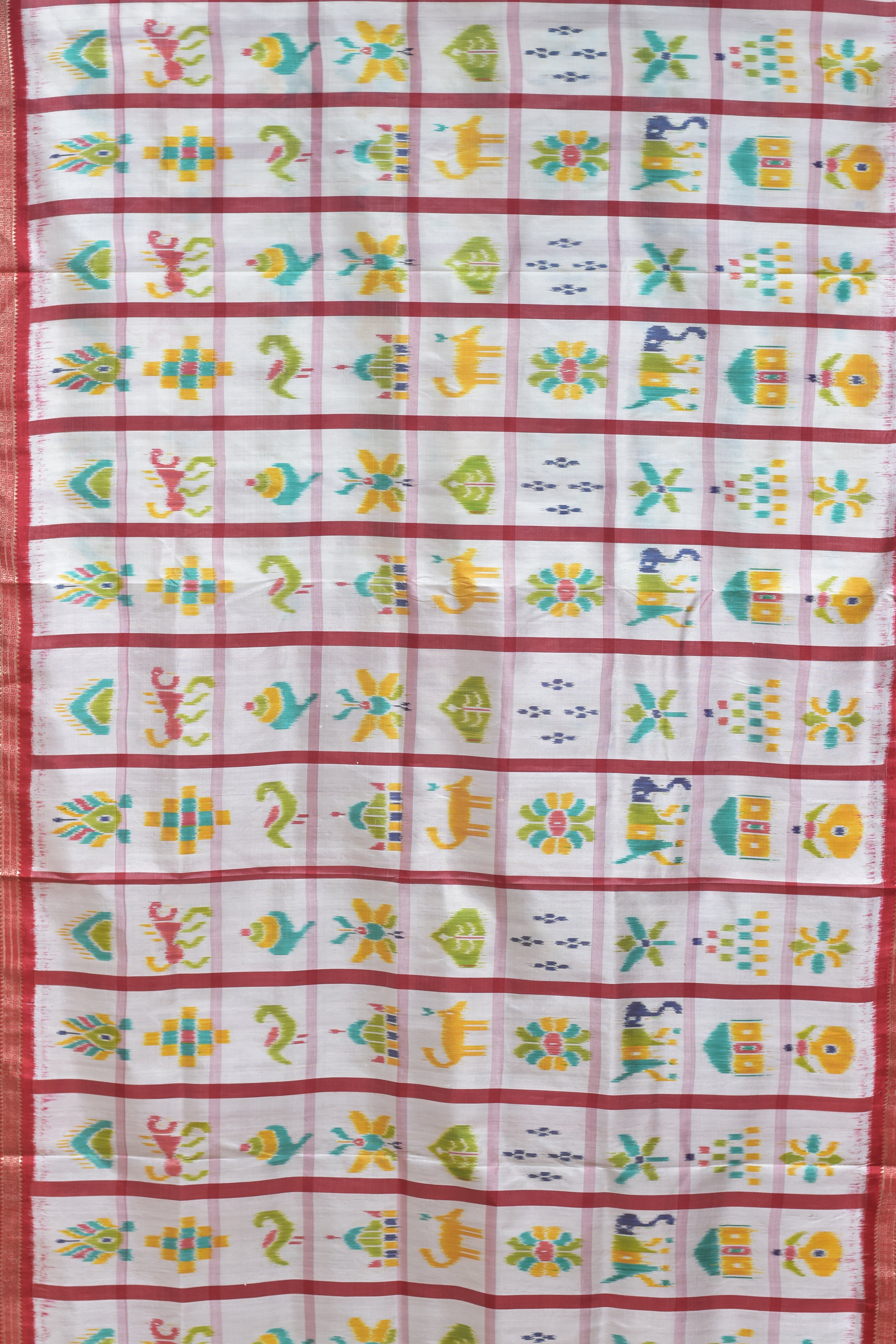 White Red Nabakothi Silk Saree