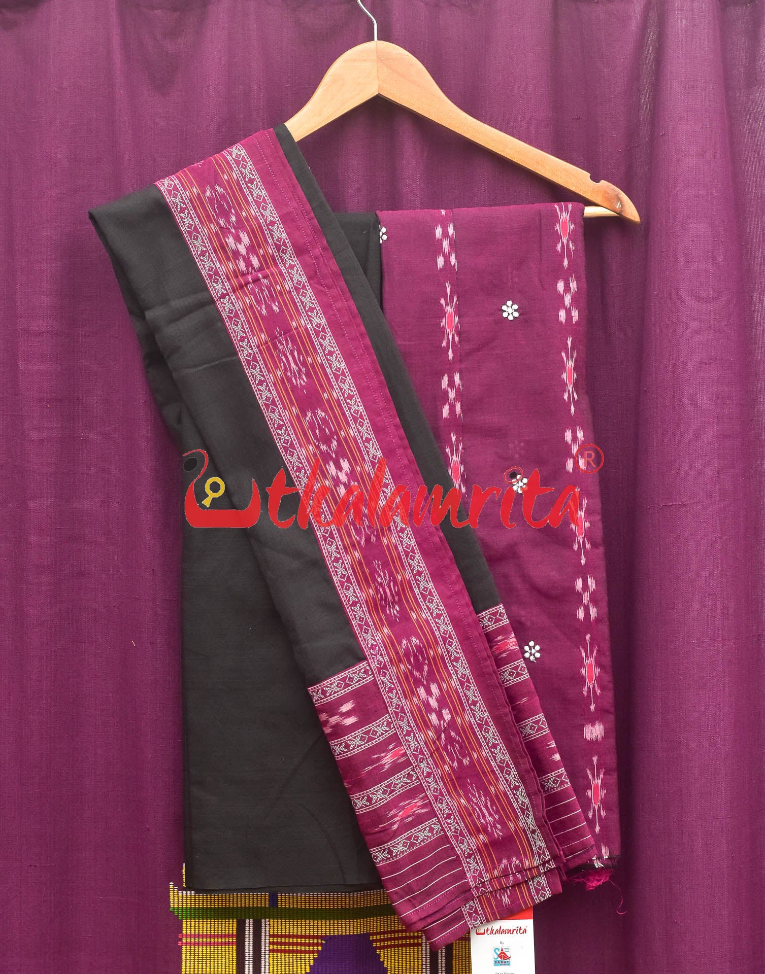 Magenta Black Simple Pasapali Flower Dress Set