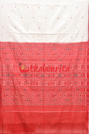 White Red Buti Cotton Saree