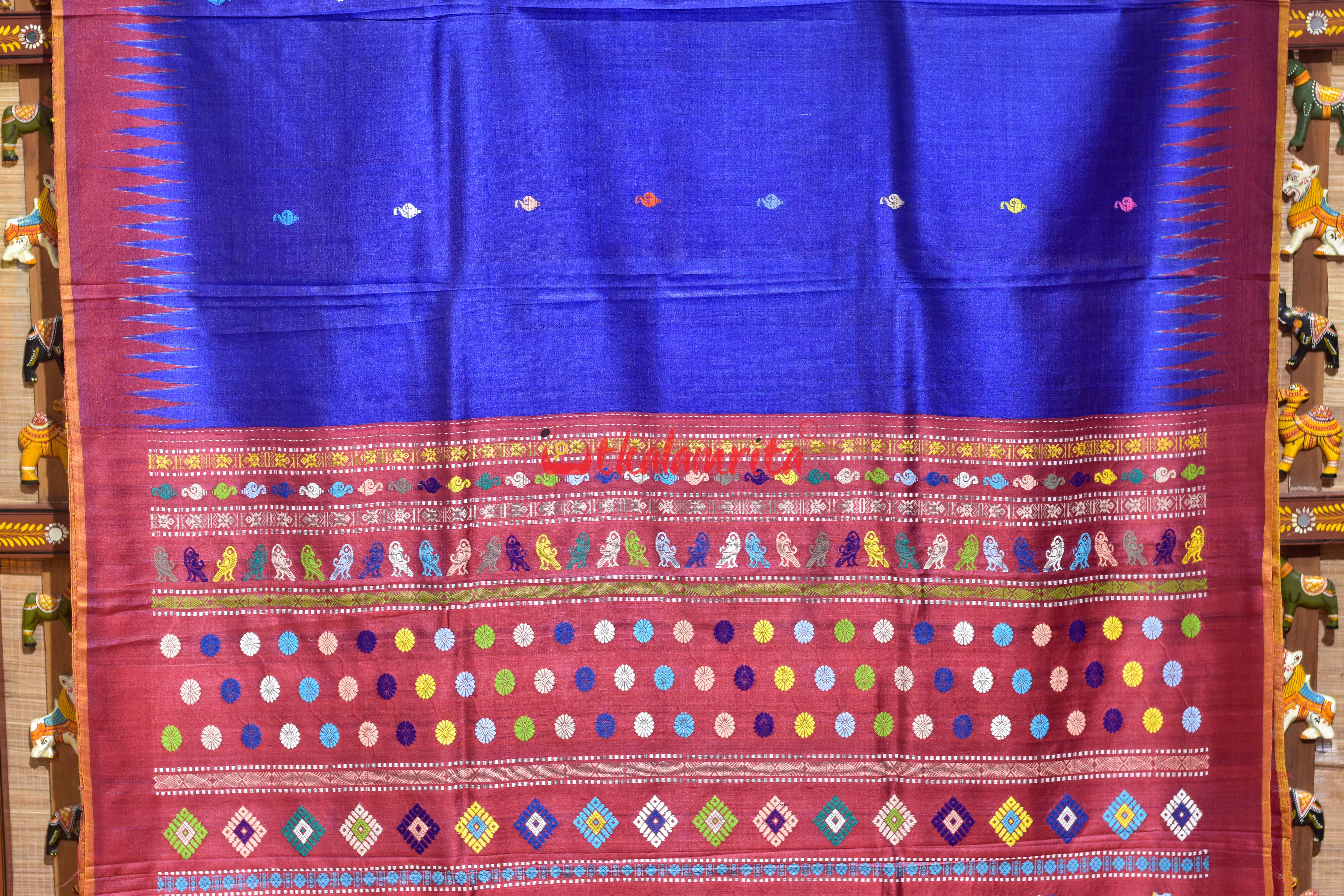 Blue Sankha Buti Nilachakra Gopalpur Tussar Silk Saree