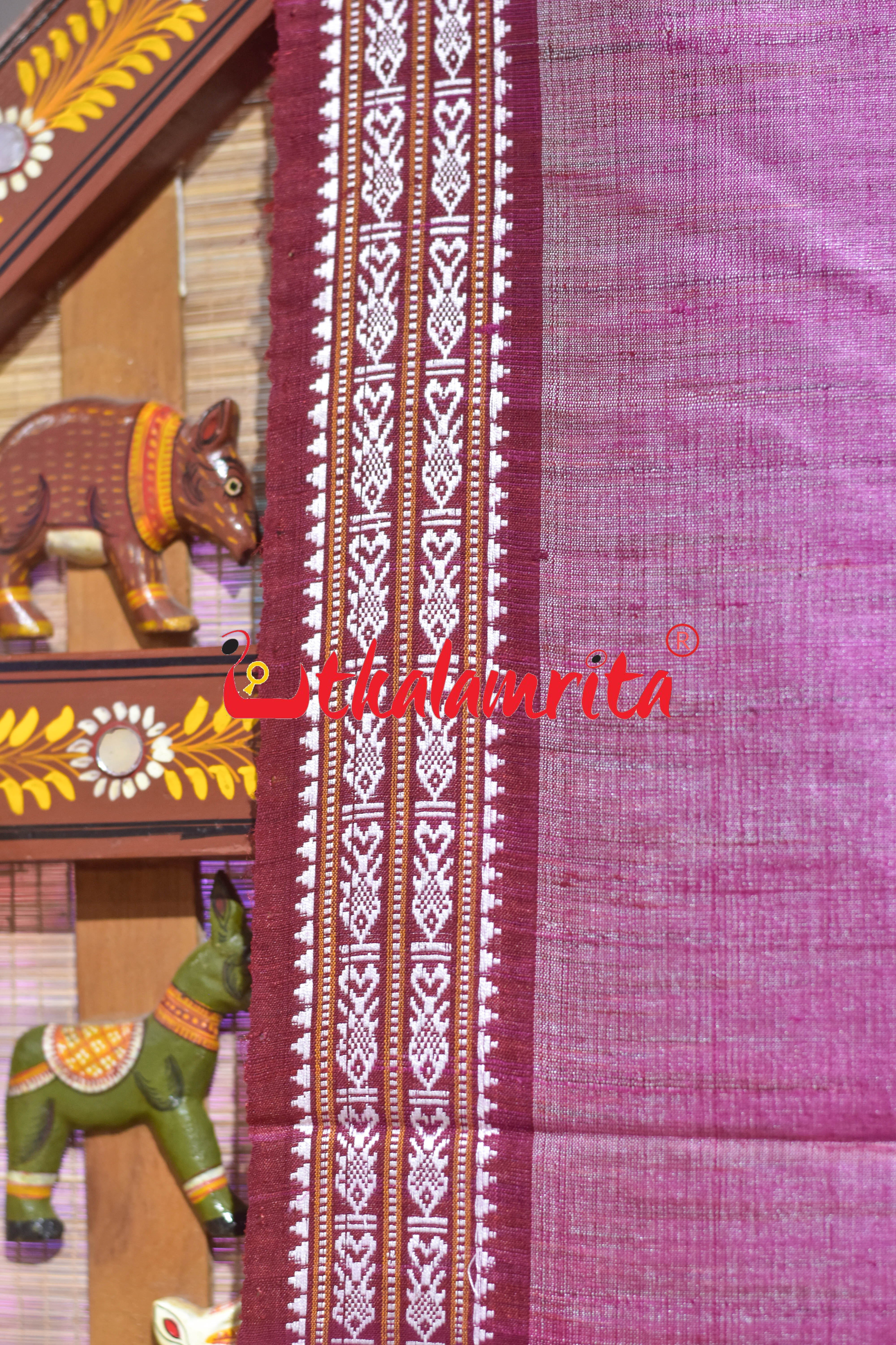 Pink Maroon Fish Buti Anchal Ikat Gopalpur Tussar Saree