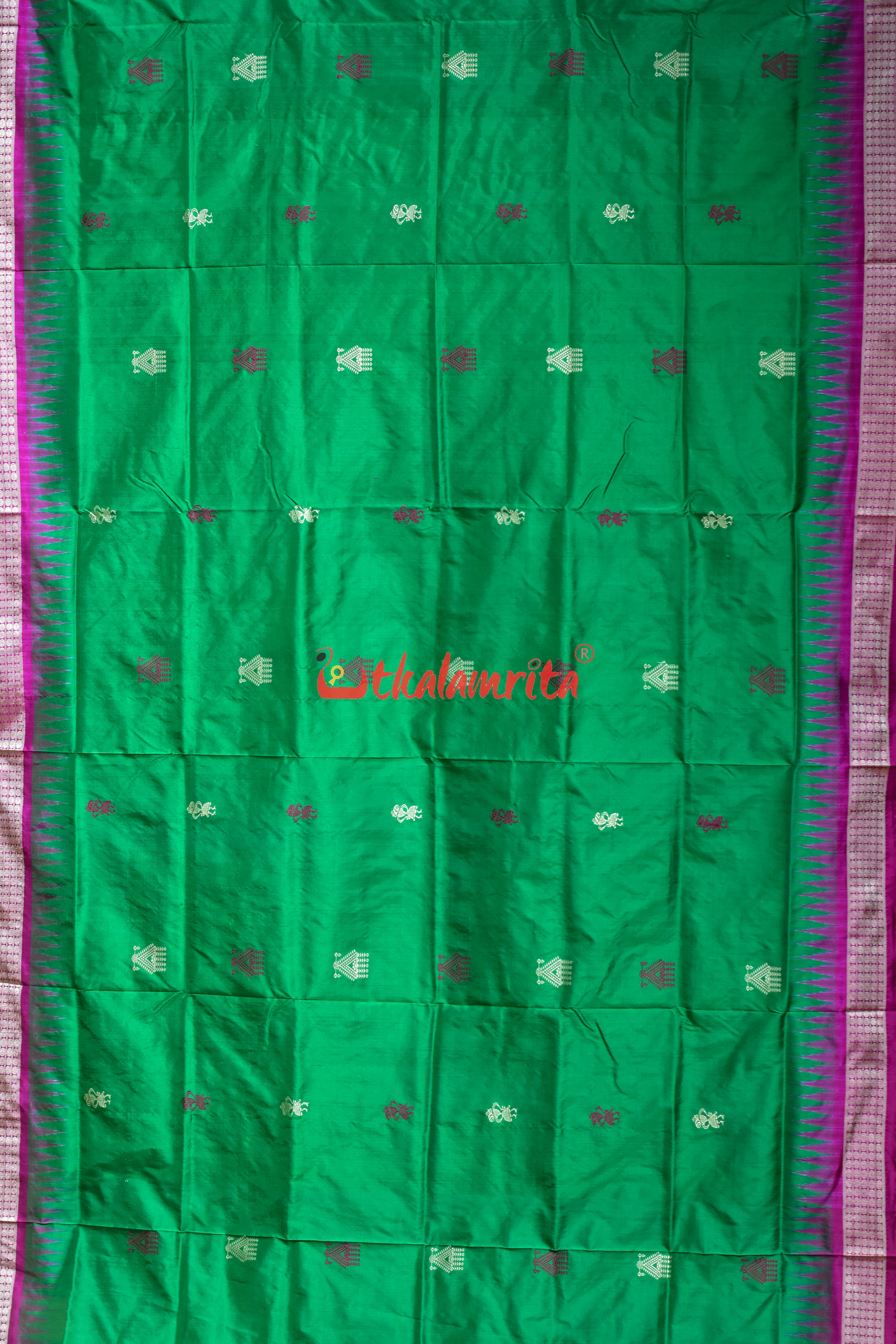 Green Pink Mukuta Bomkai Silk Saree