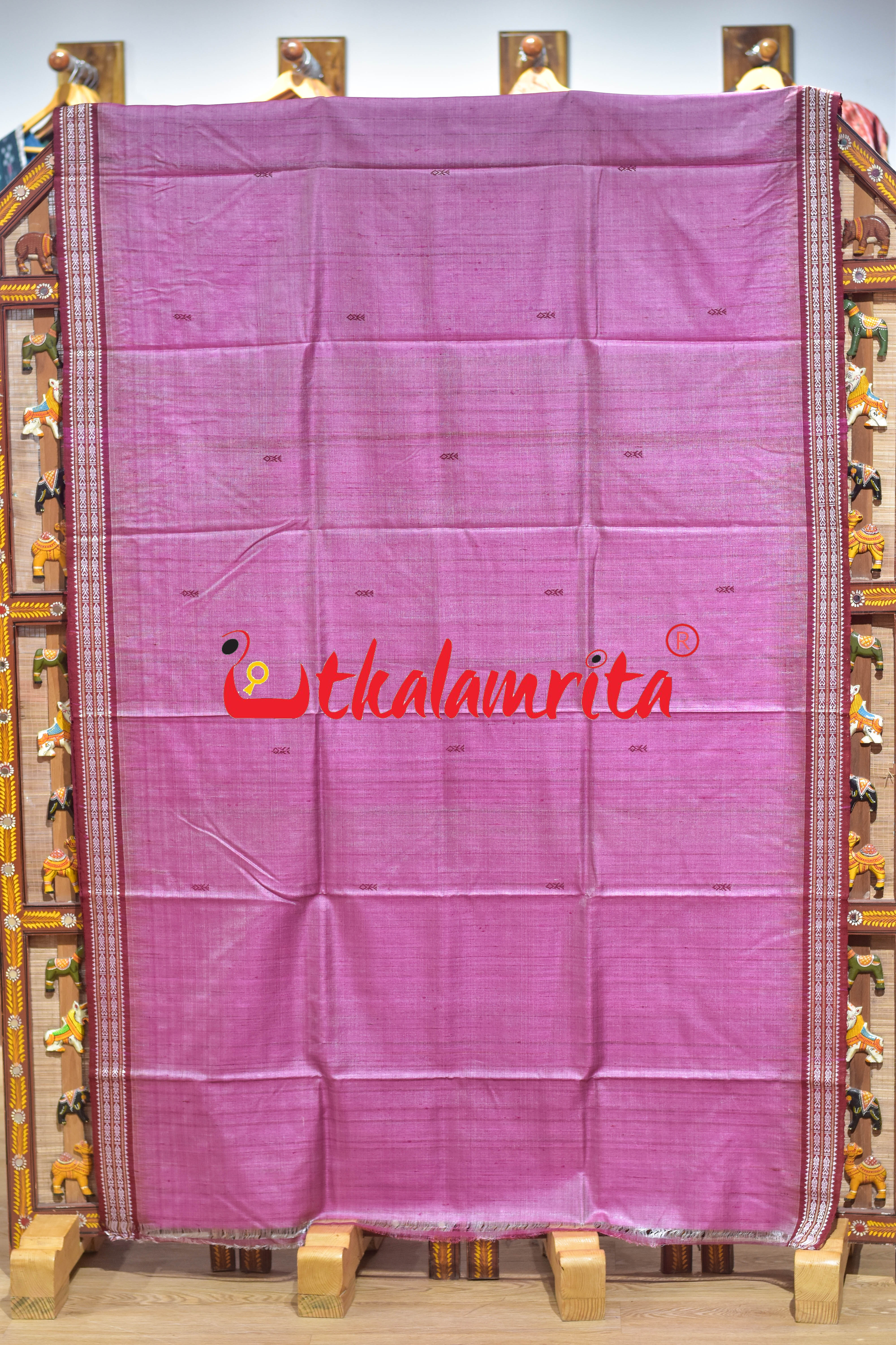 Pink Maroon Fish Buti Anchal Ikat Gopalpur Tussar Saree