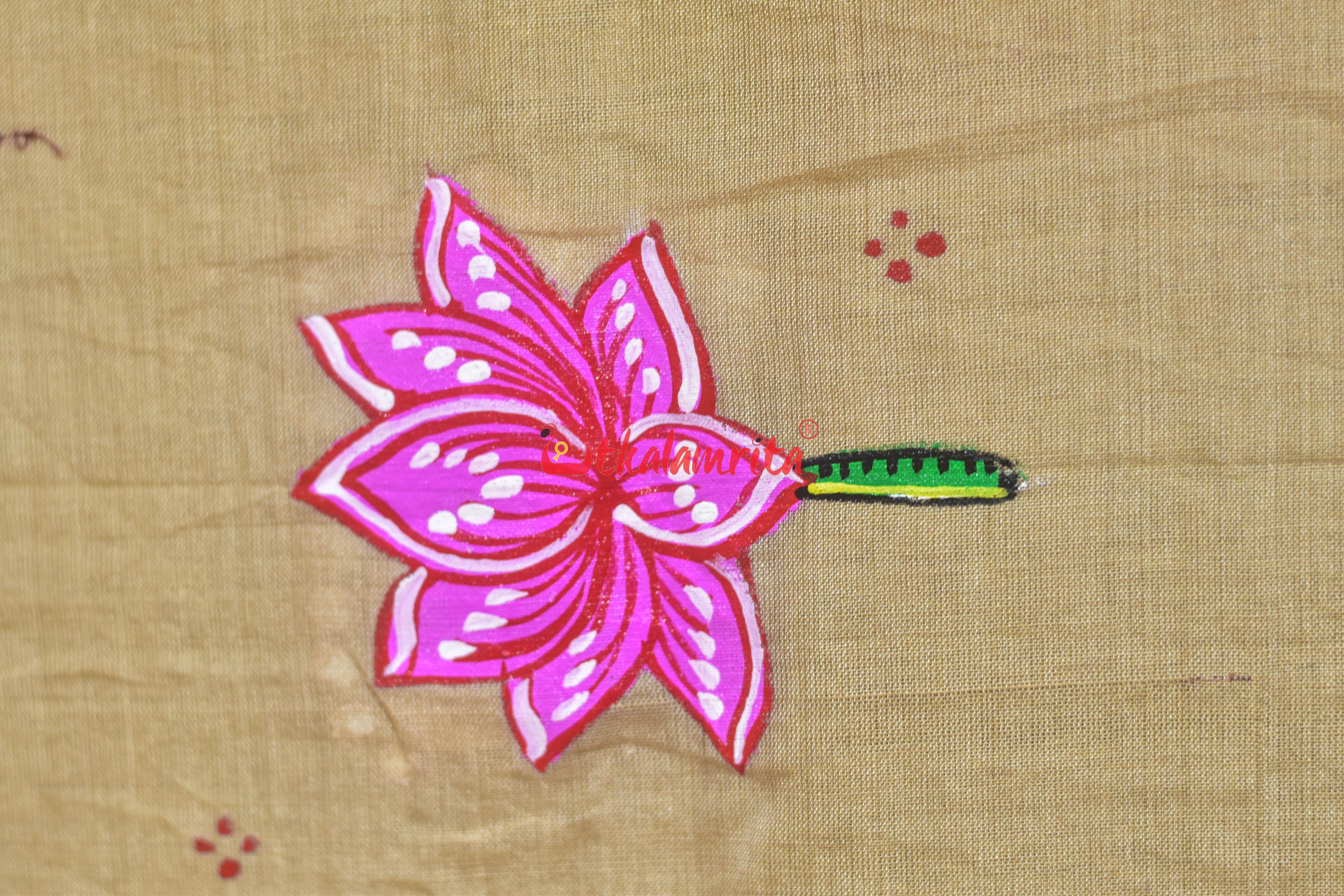 Ghee Maroon Laxmi Puja Pattachitra Cotton Saree