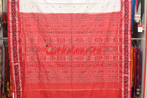 White Red Buti Cotton Saree