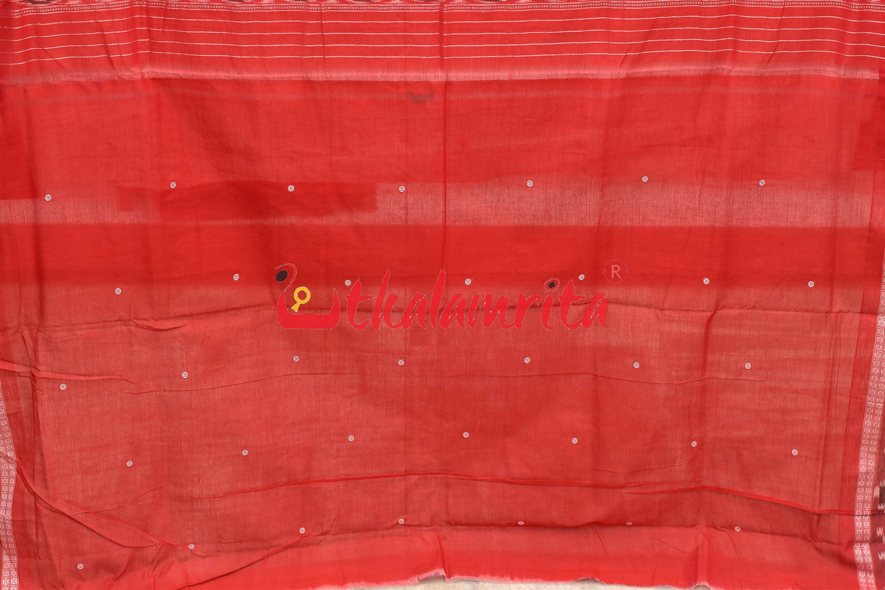 White Red Buti Cotton Saree