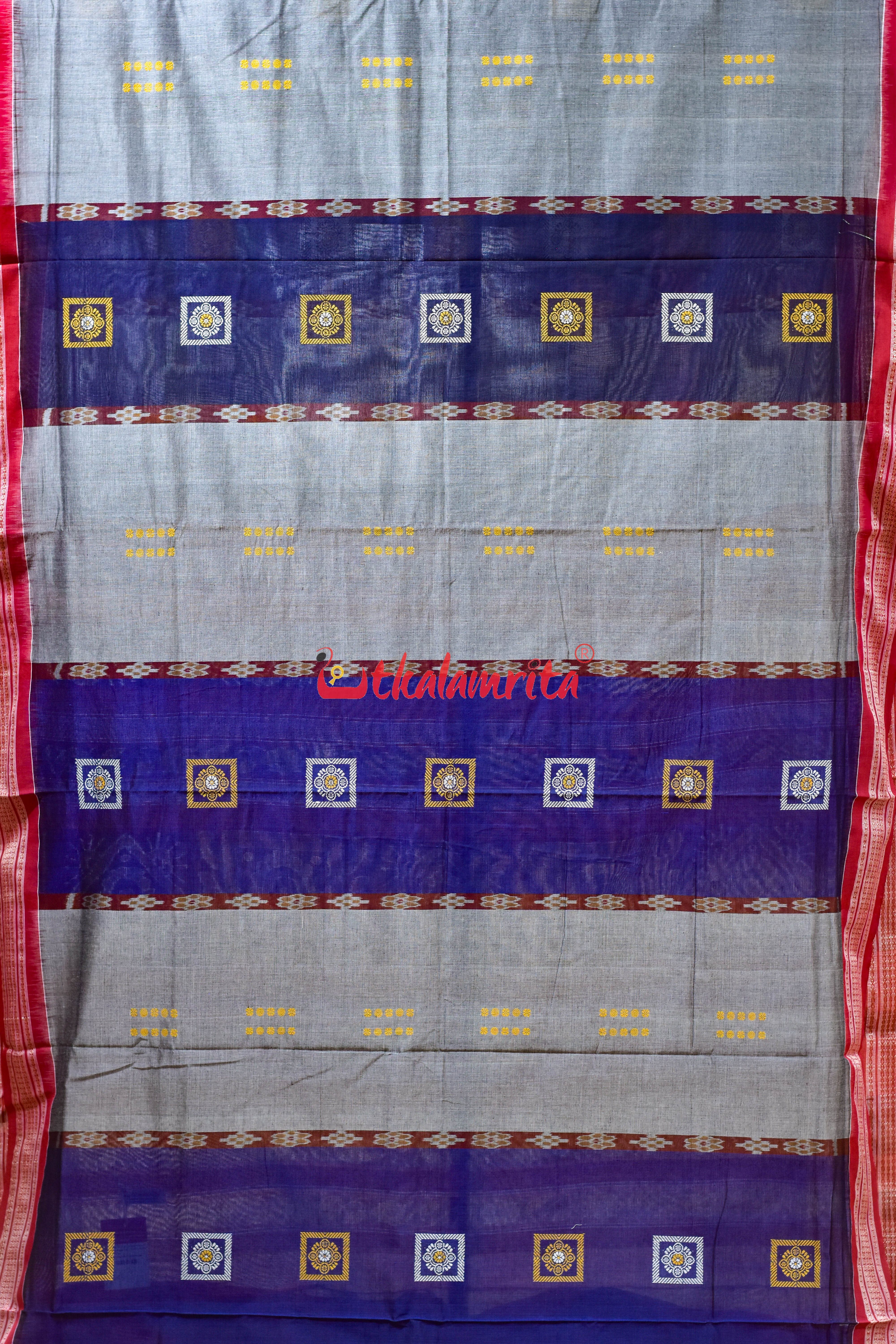 Blue Grey Pere Bandha Bomkai Cotton Saree