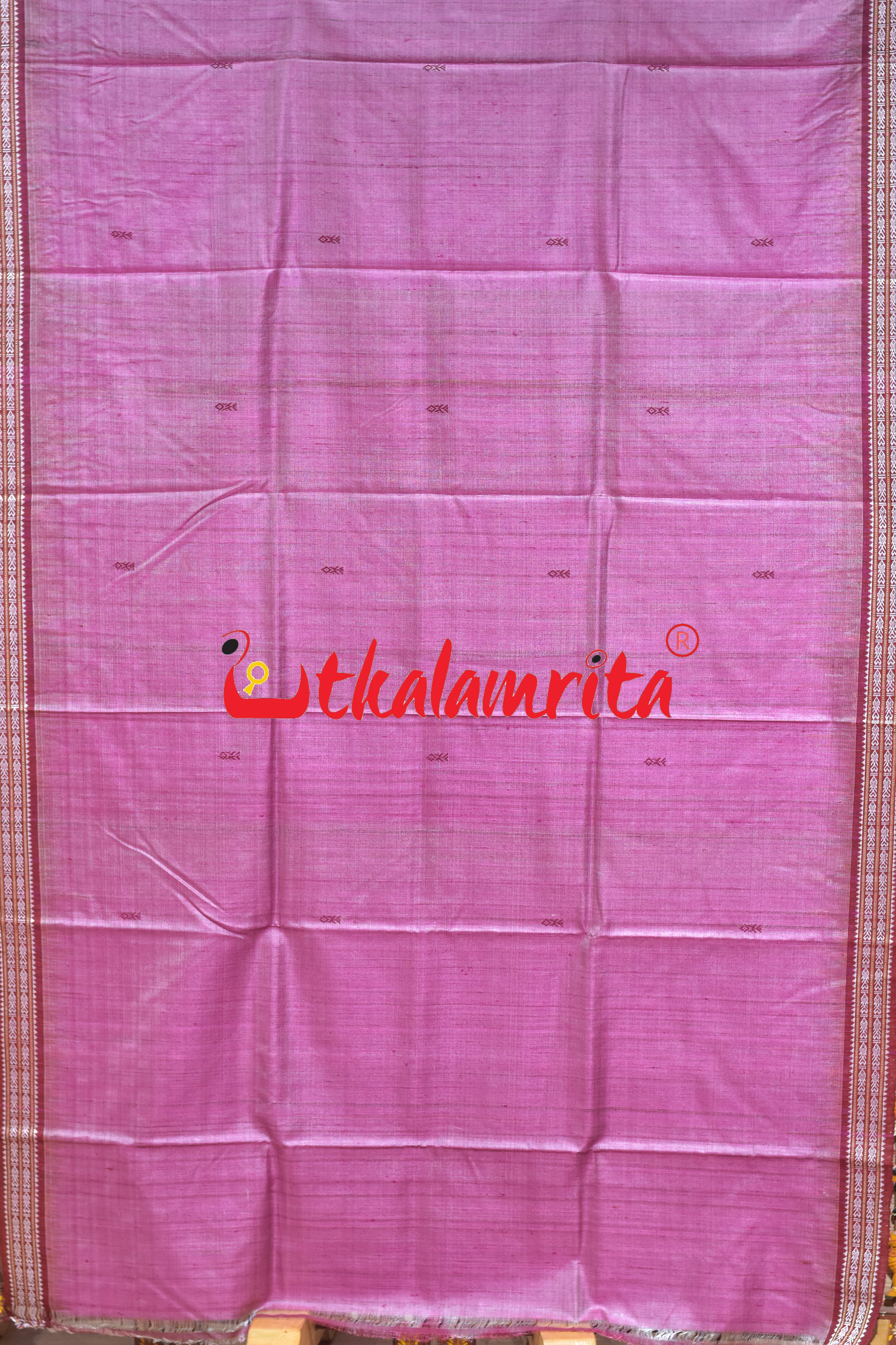 Pink Maroon Fish Buti Anchal Ikat Gopalpur Tussar Saree