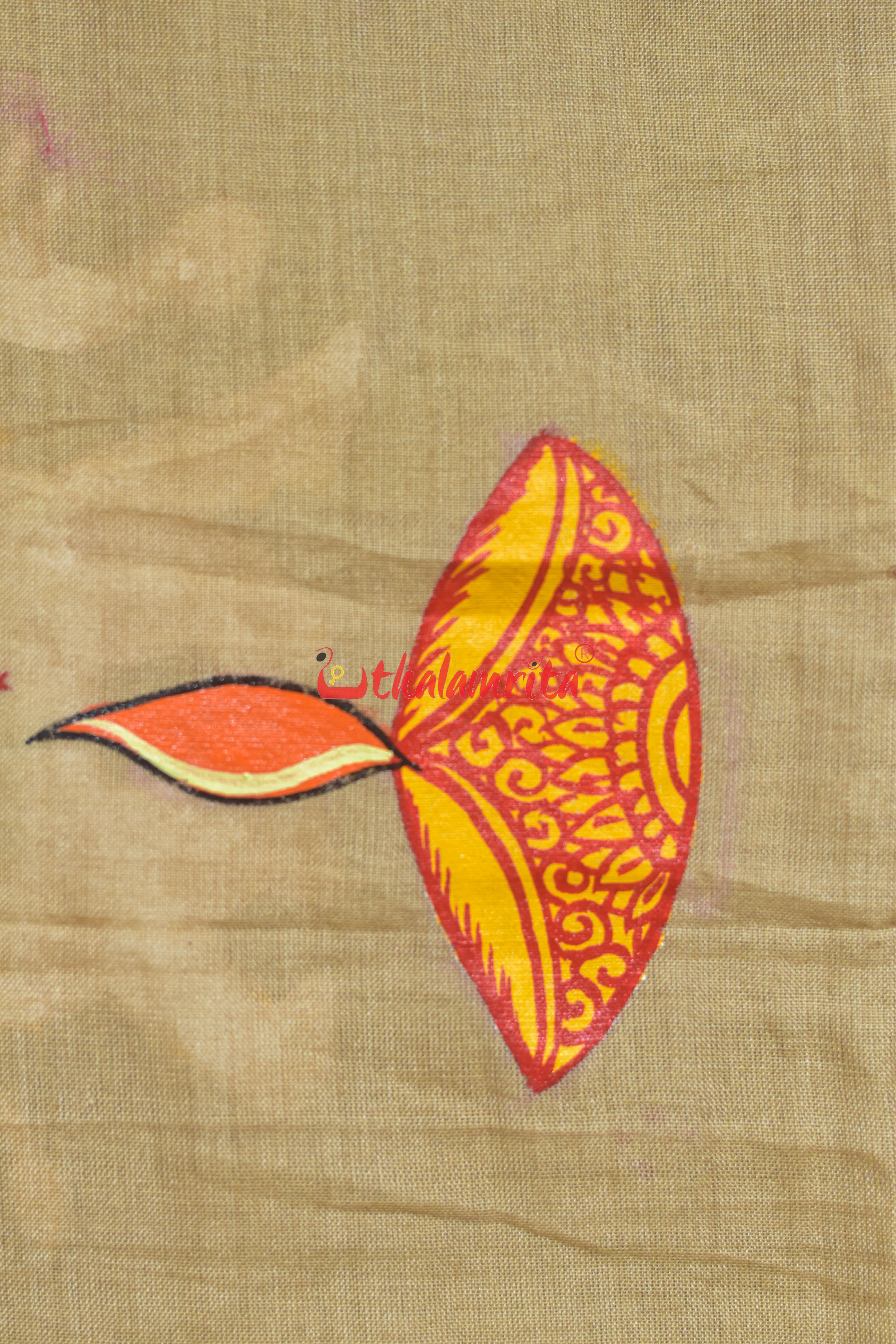 Ghee Maroon Laxmi Puja Pattachitra Cotton Saree