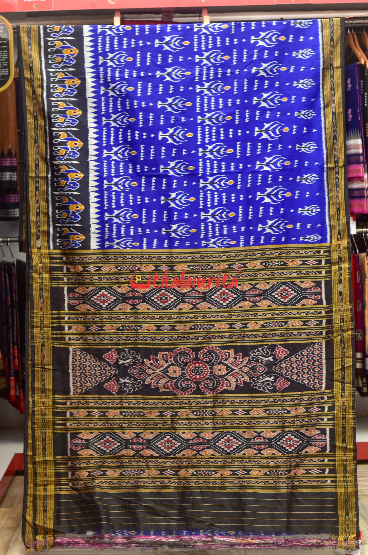 Blue 2D Dhadi Chita Khandua Silk Saree